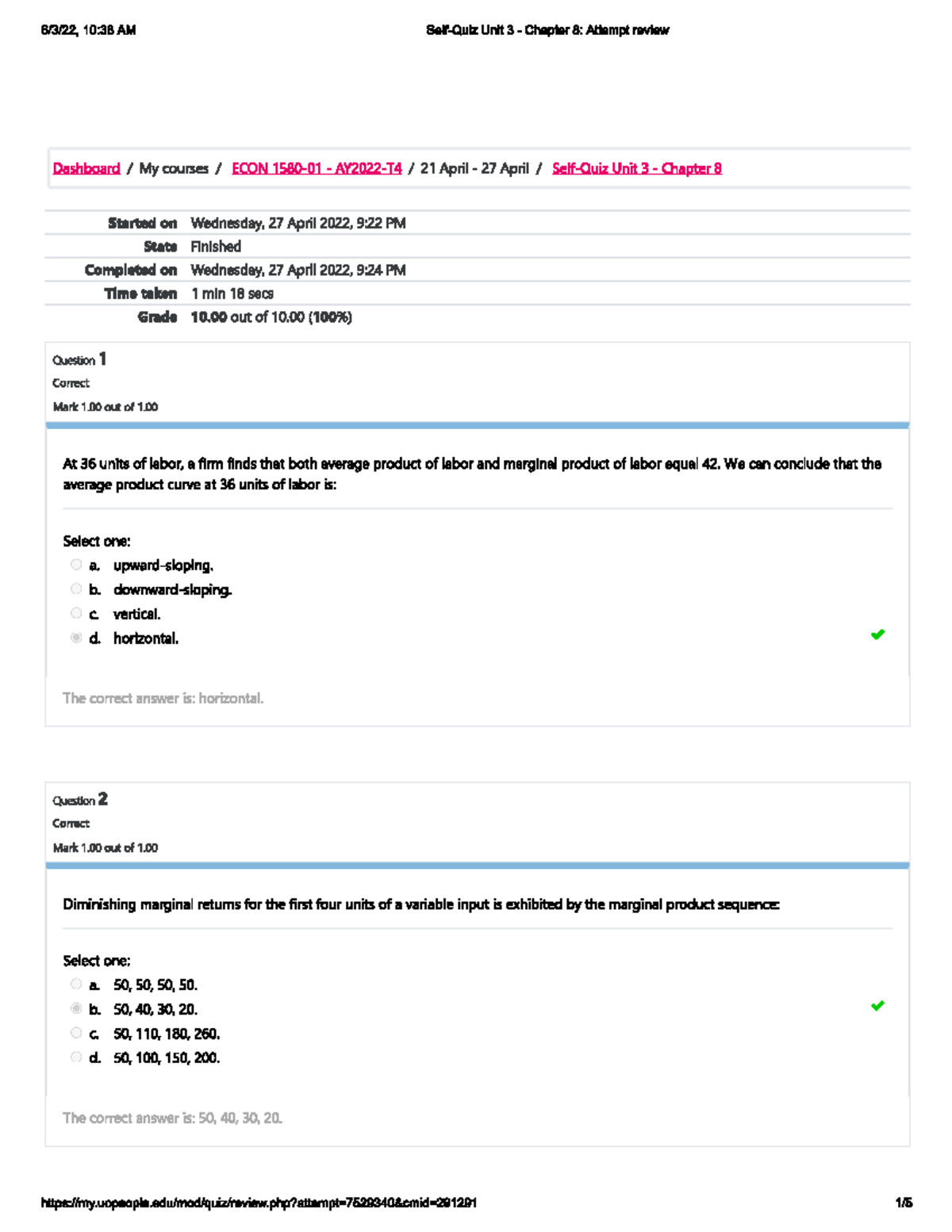 Self-quiz Unit 3 Chapter-8 - ECON 1580 - Studocu