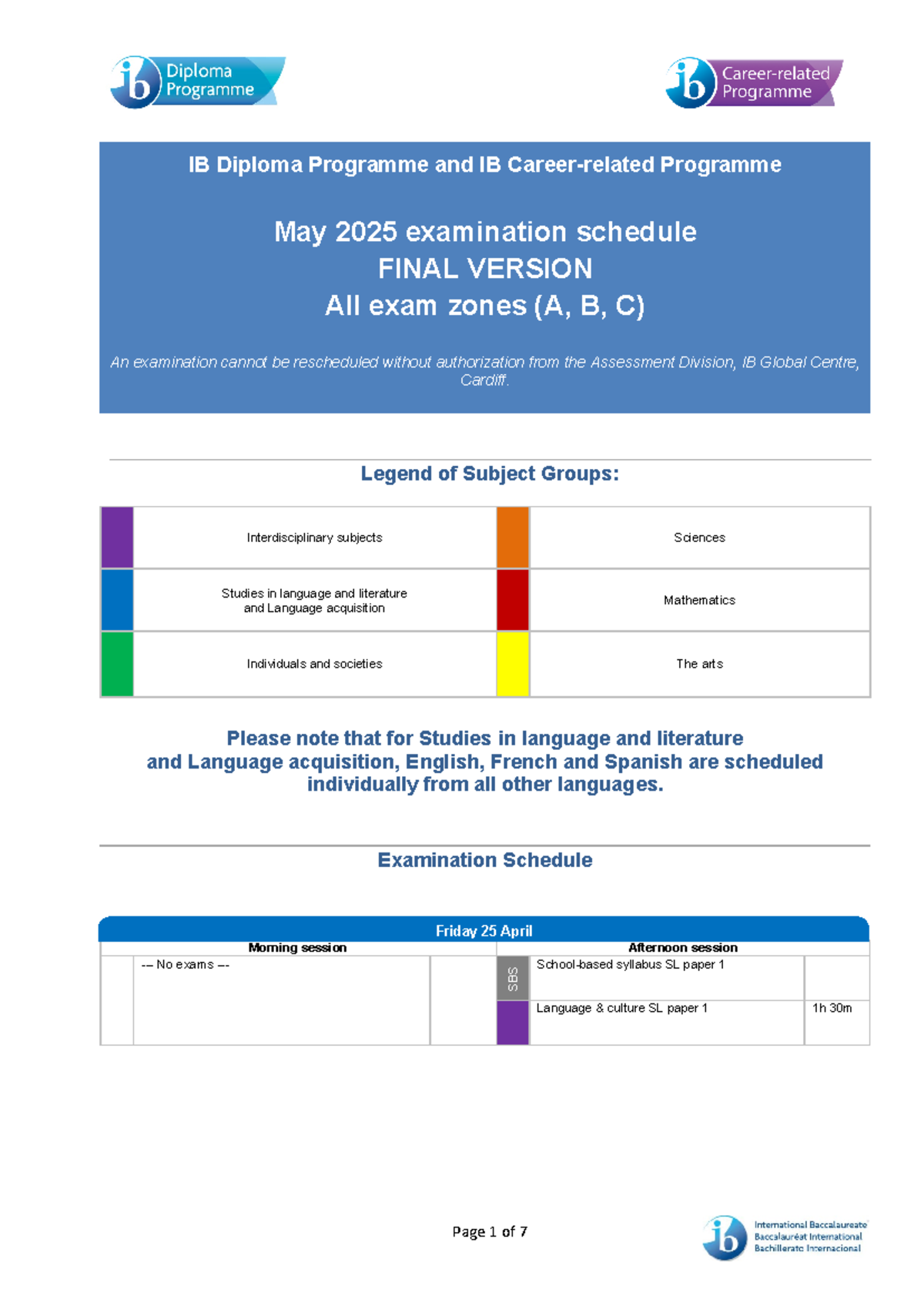 May 2025 Examination Schedule - IB Diploma Programme and IB Career ...