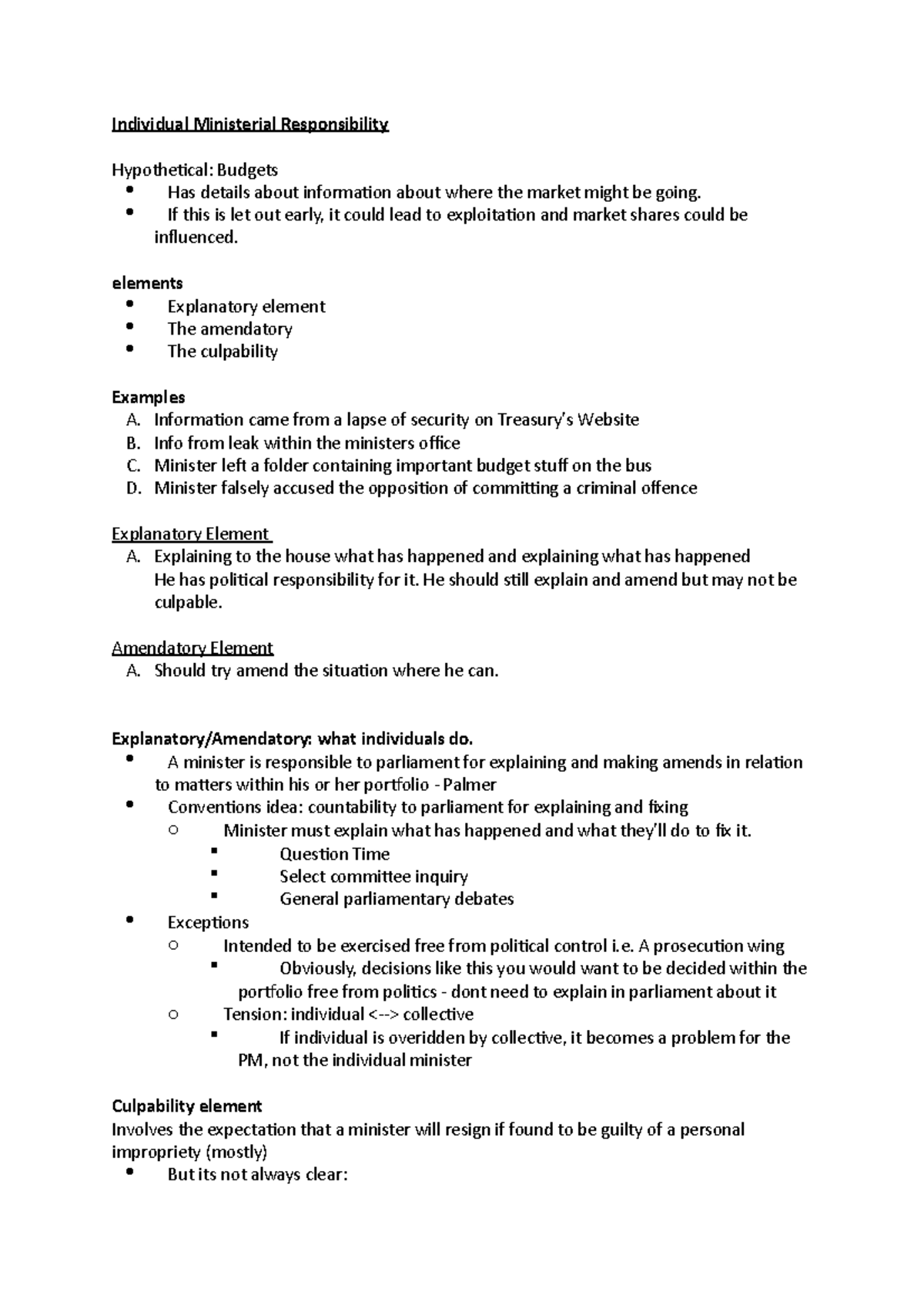 Individual Ministerial Responsibility notes - Individual Ministerial ...