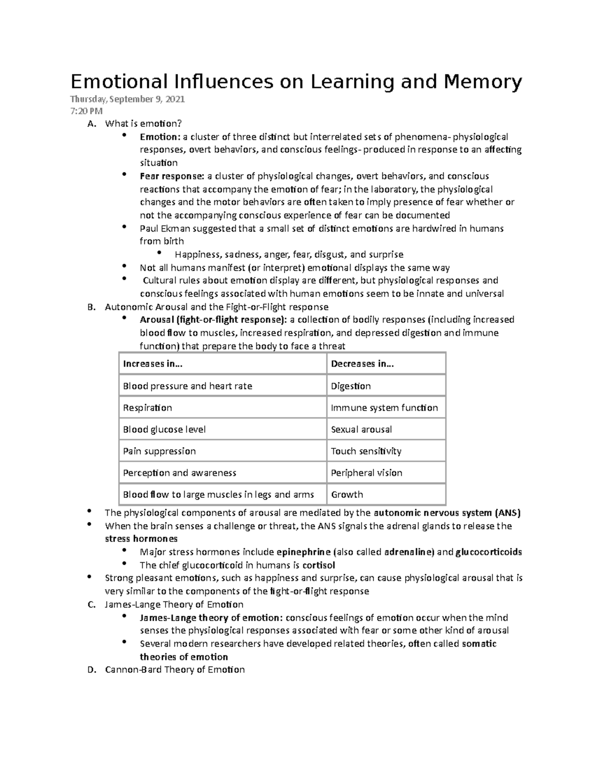 Learning and Memory ch. 10 - Emotional Influences on Learning and ...