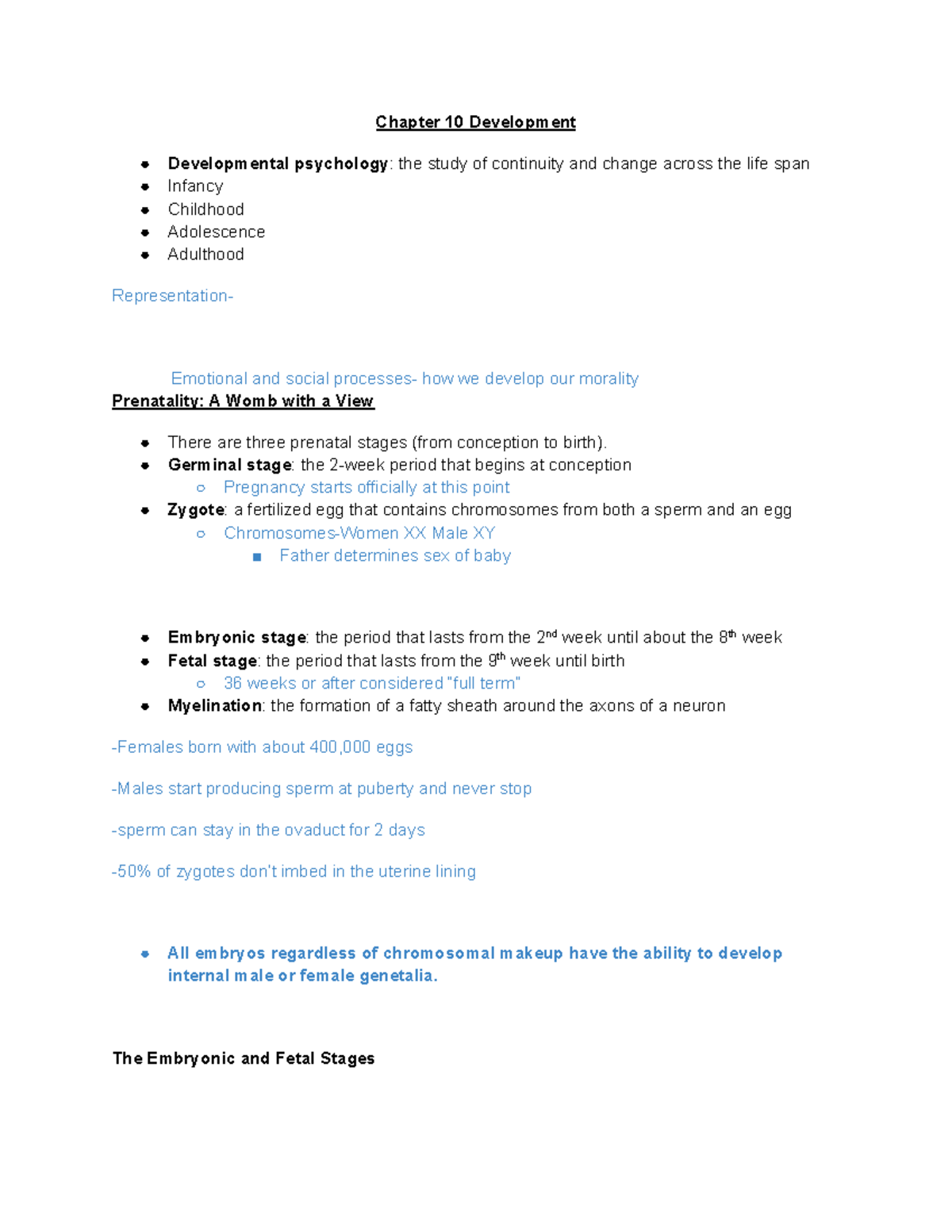 Ch. 10 Psych Lecture Notes - Chapter 10 Development Developmental ...