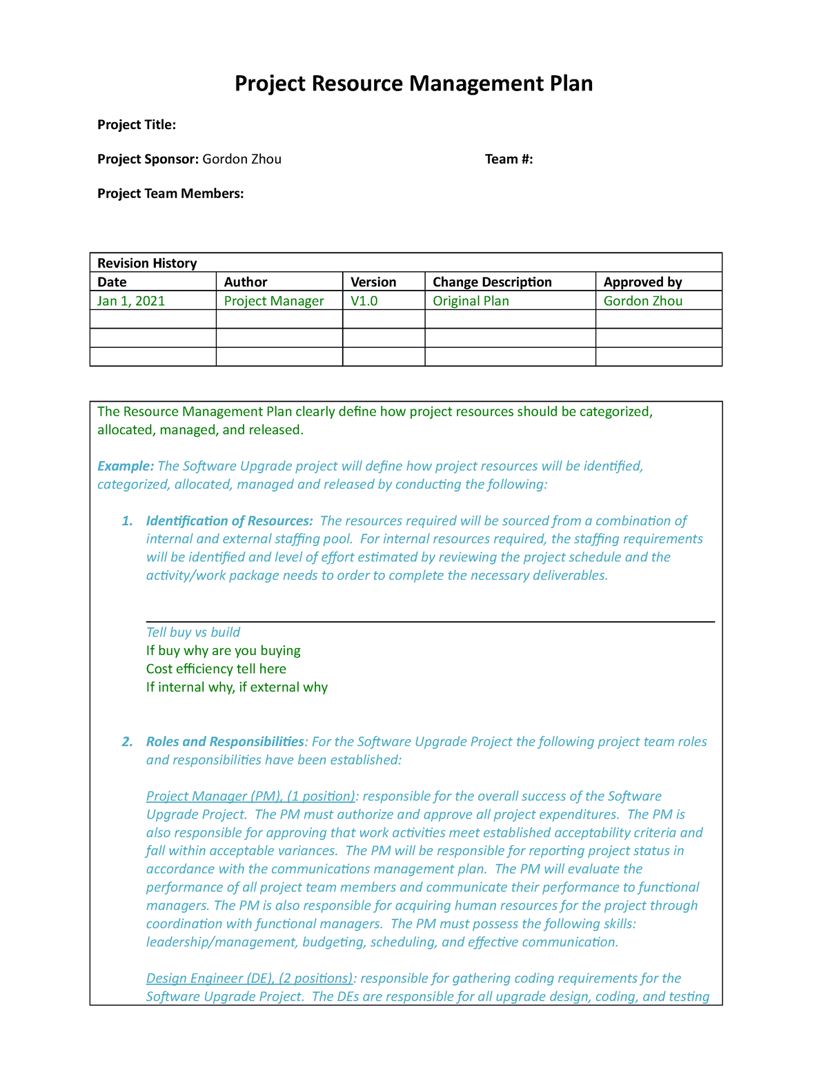 Project Resource Management Plan Template - Project Resource Management ...