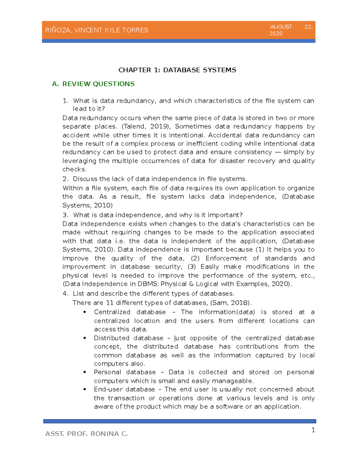 CHAPTER 1: DATABASE MANAGEMENT SYSTEMS - CHAPTER 1: DATABASE SYSTEMS A ...