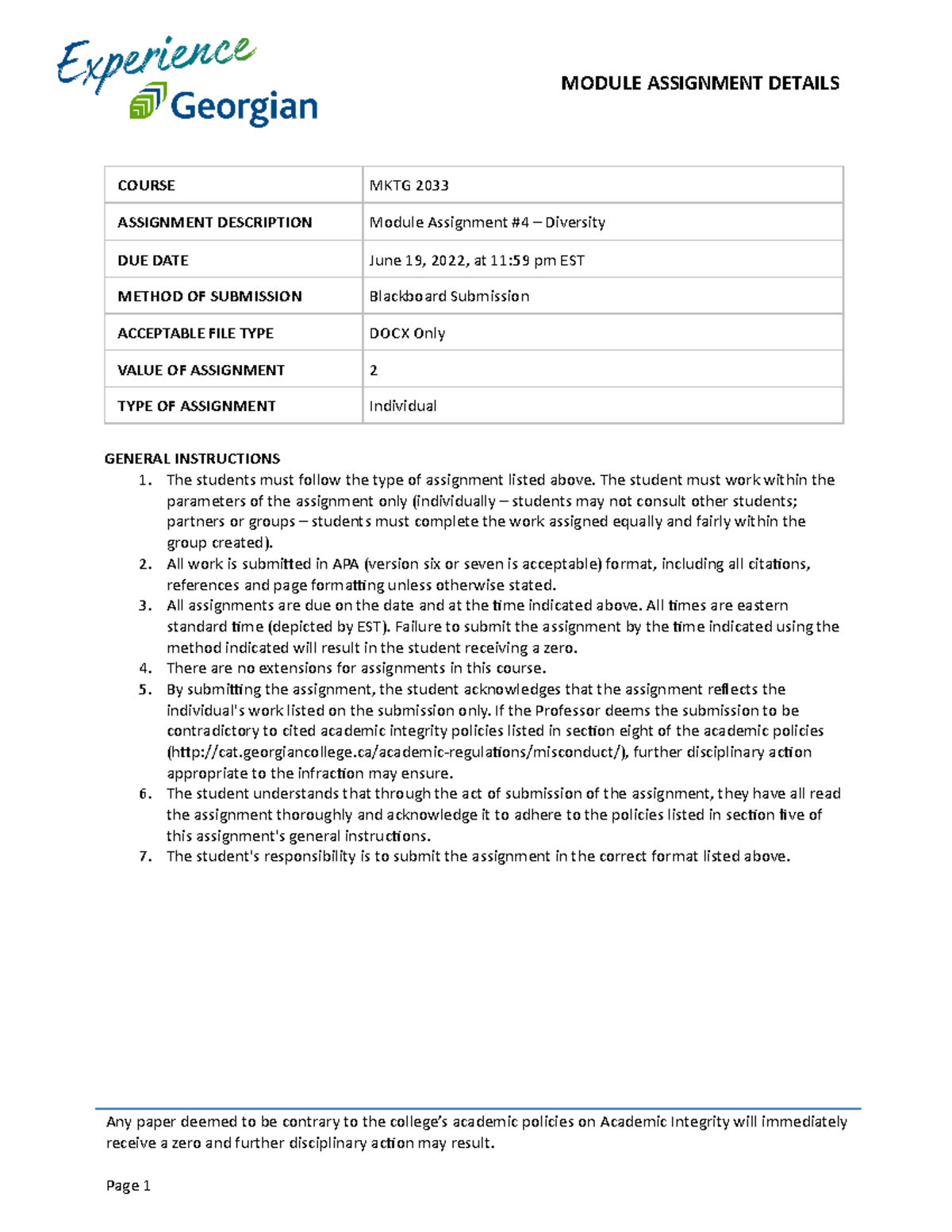 Module Assignment #4 - The student must work within the parameters of ...
