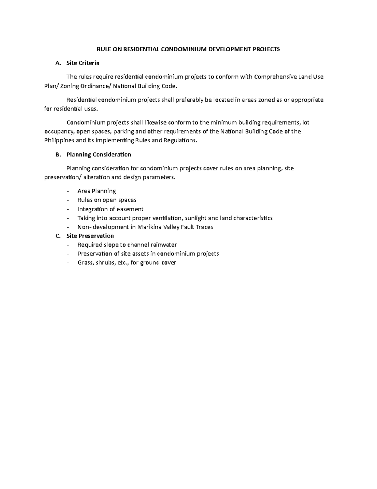 Rules ON Residential Condominium Development Projects - RULE ON ...
