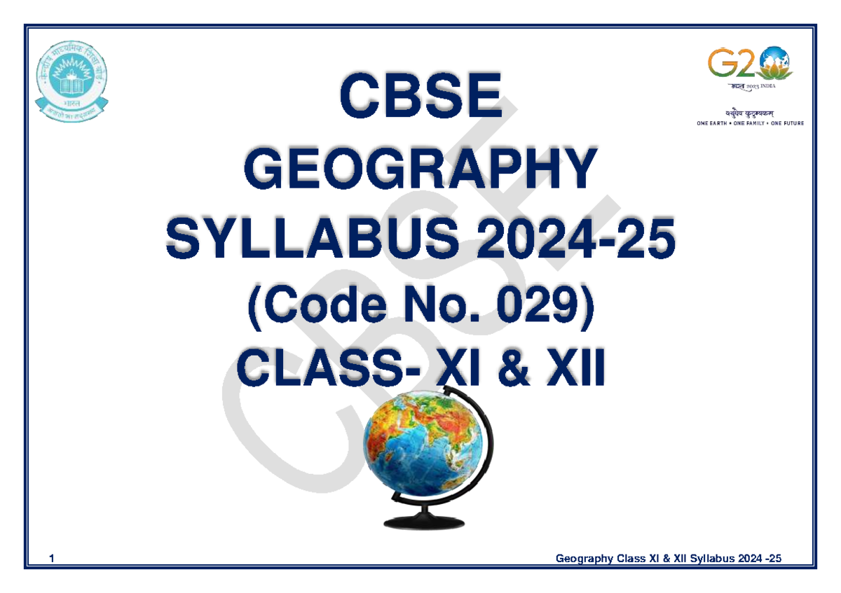 Geography Sr Sec 2024-25 - Cbse Geography Syllabus 2024- 25 (code No 