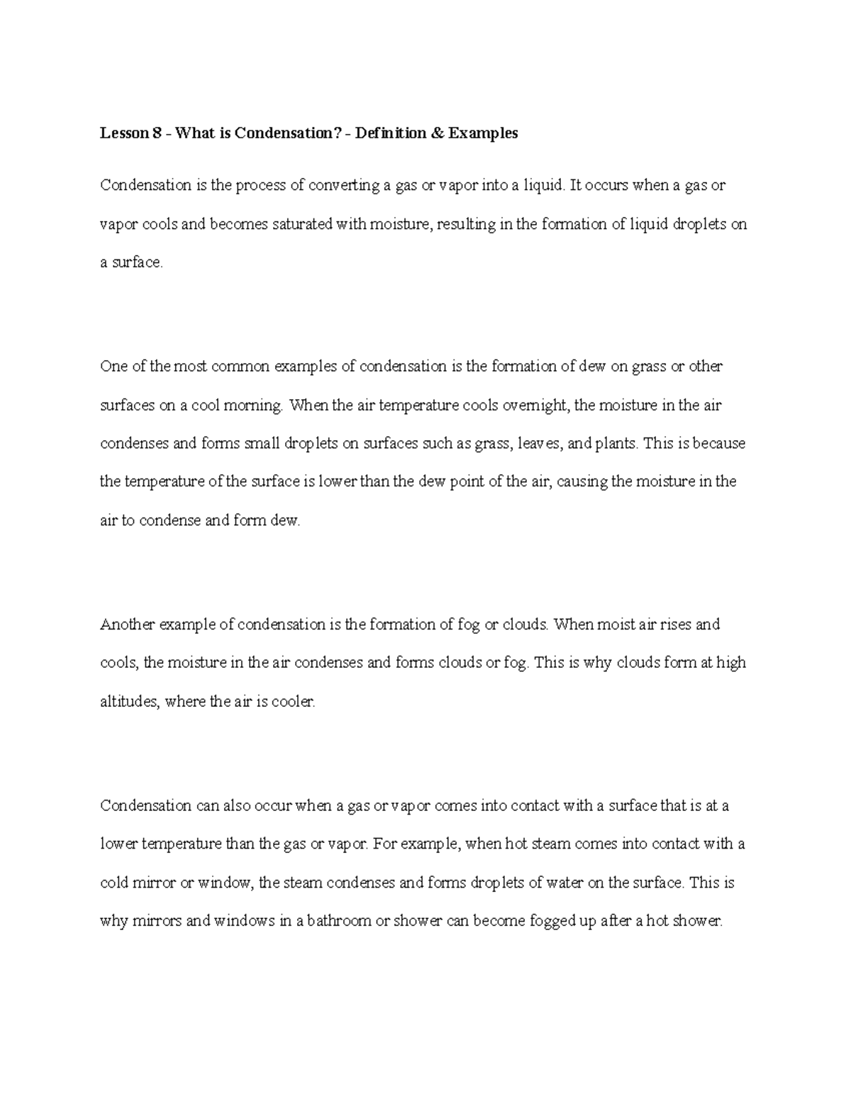 Lecture Notes CH110 (Week 3) - Lesson 8 - What is Condensation ...