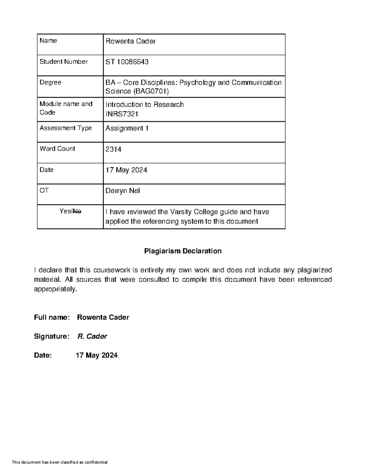 INRS7321+Assignment+1+ ST+10086643 - Name Rowenta Cader Student Number ...