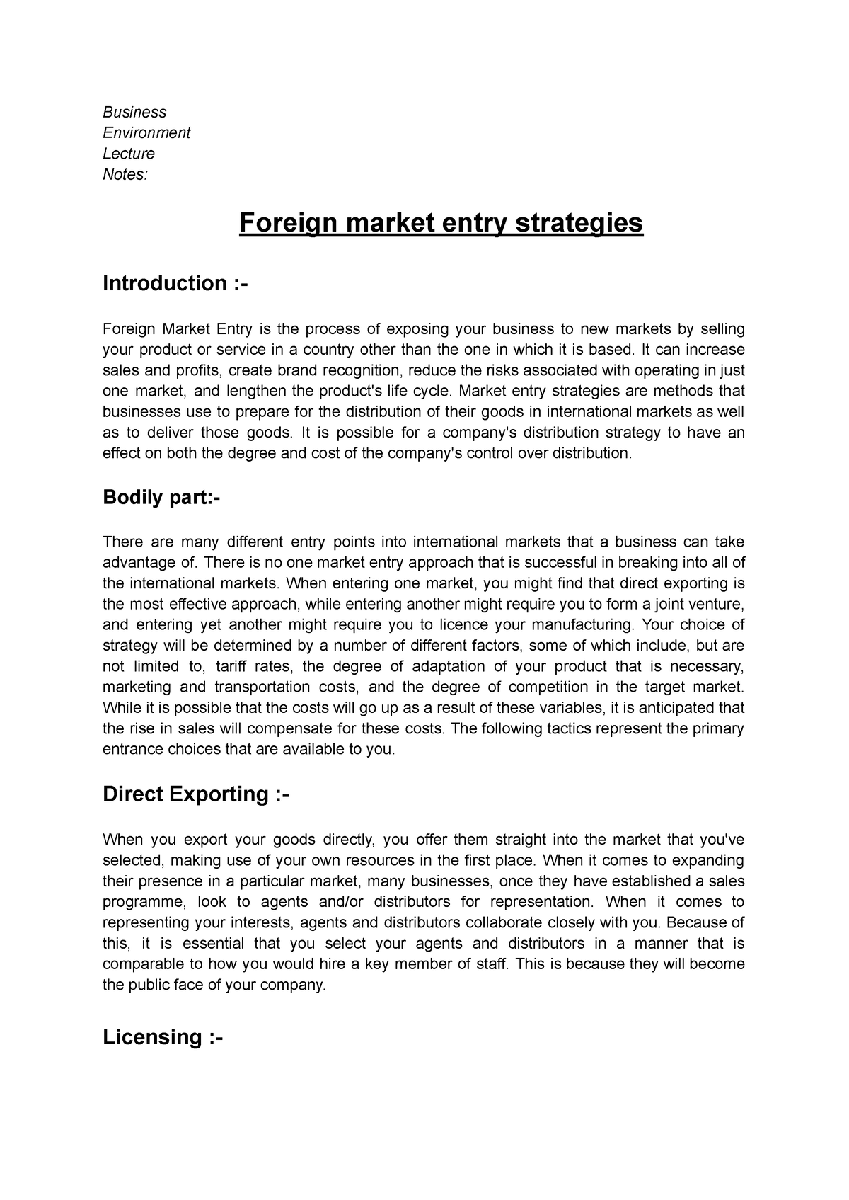 market entry strategies uk essay