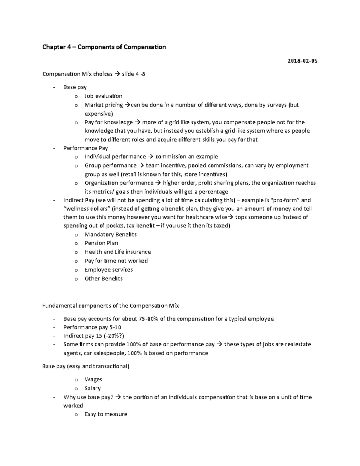 Chapter 4 Lecture Notes - Chapter 4 – Components Of Compensation 2018 ...