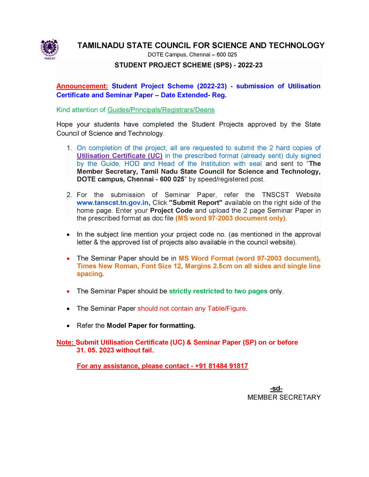 SPS-Seminar-UC - UC of TNSCST student project scheme - TAMILNADU STATE ...