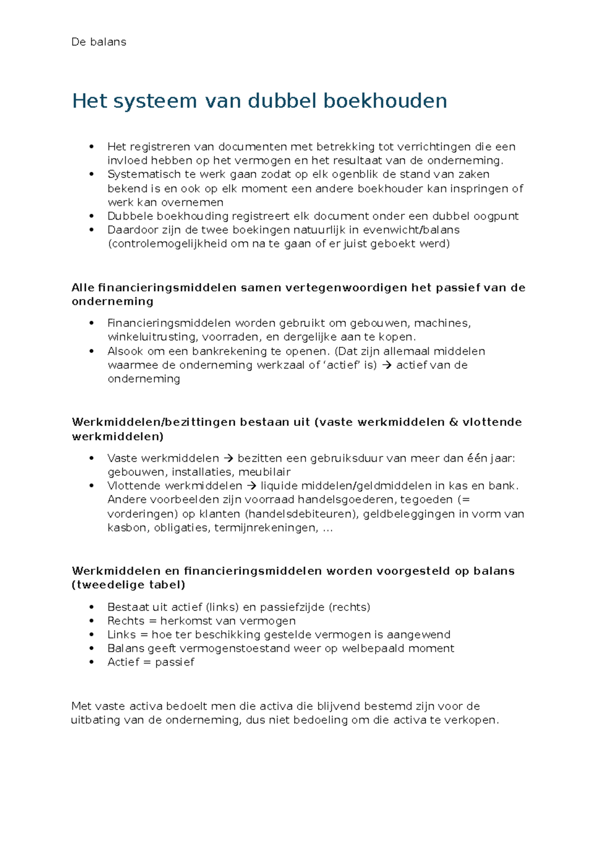 Hoofdstuk 1 De Balans - Samenvatting Boekhouden - Het Systeem Van ...