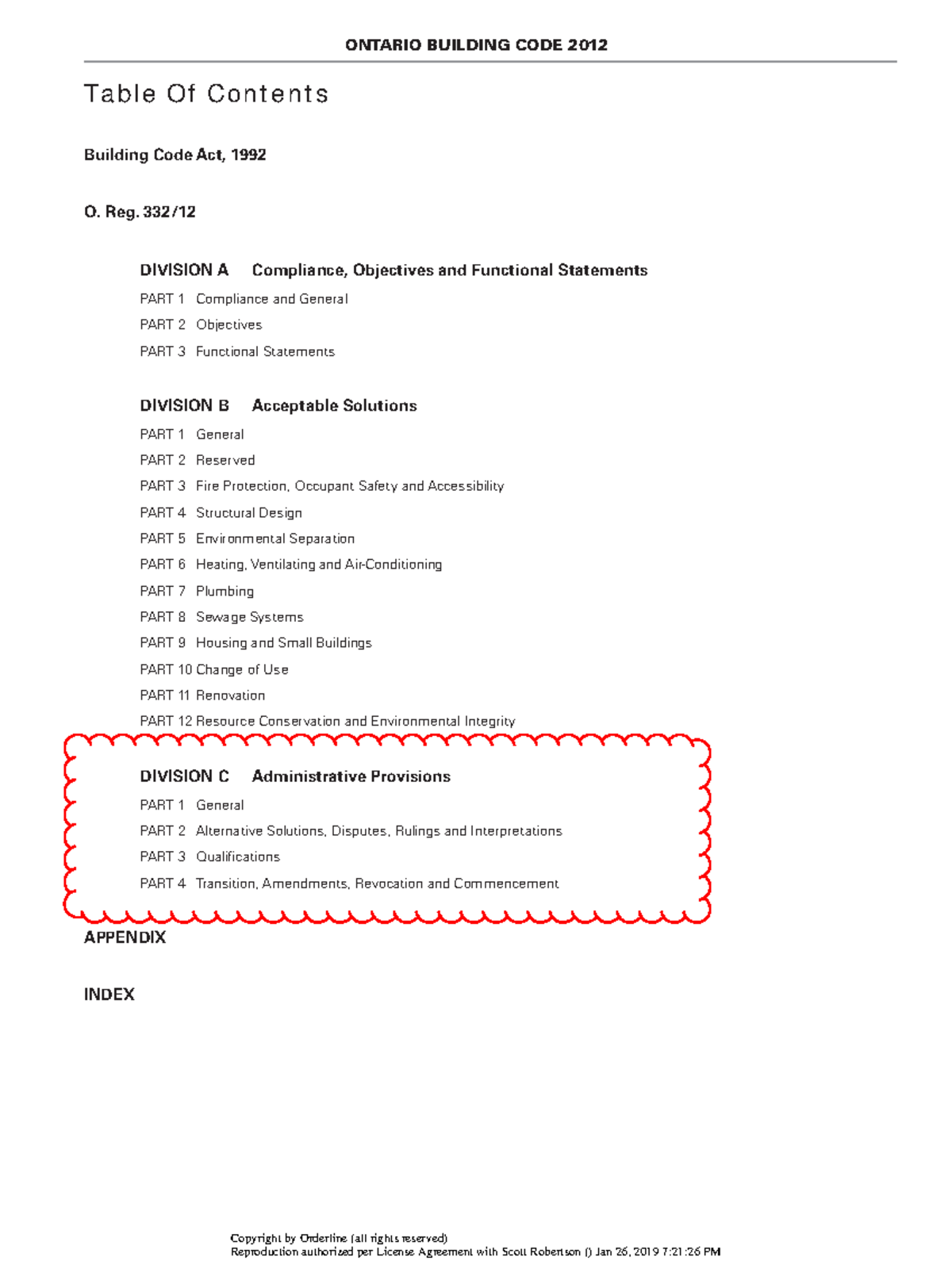 02 OBC Table of Contents - ONTARIO BUILDING CODE 2012 Ta ble Of Cont e nt s Building Code Act ...