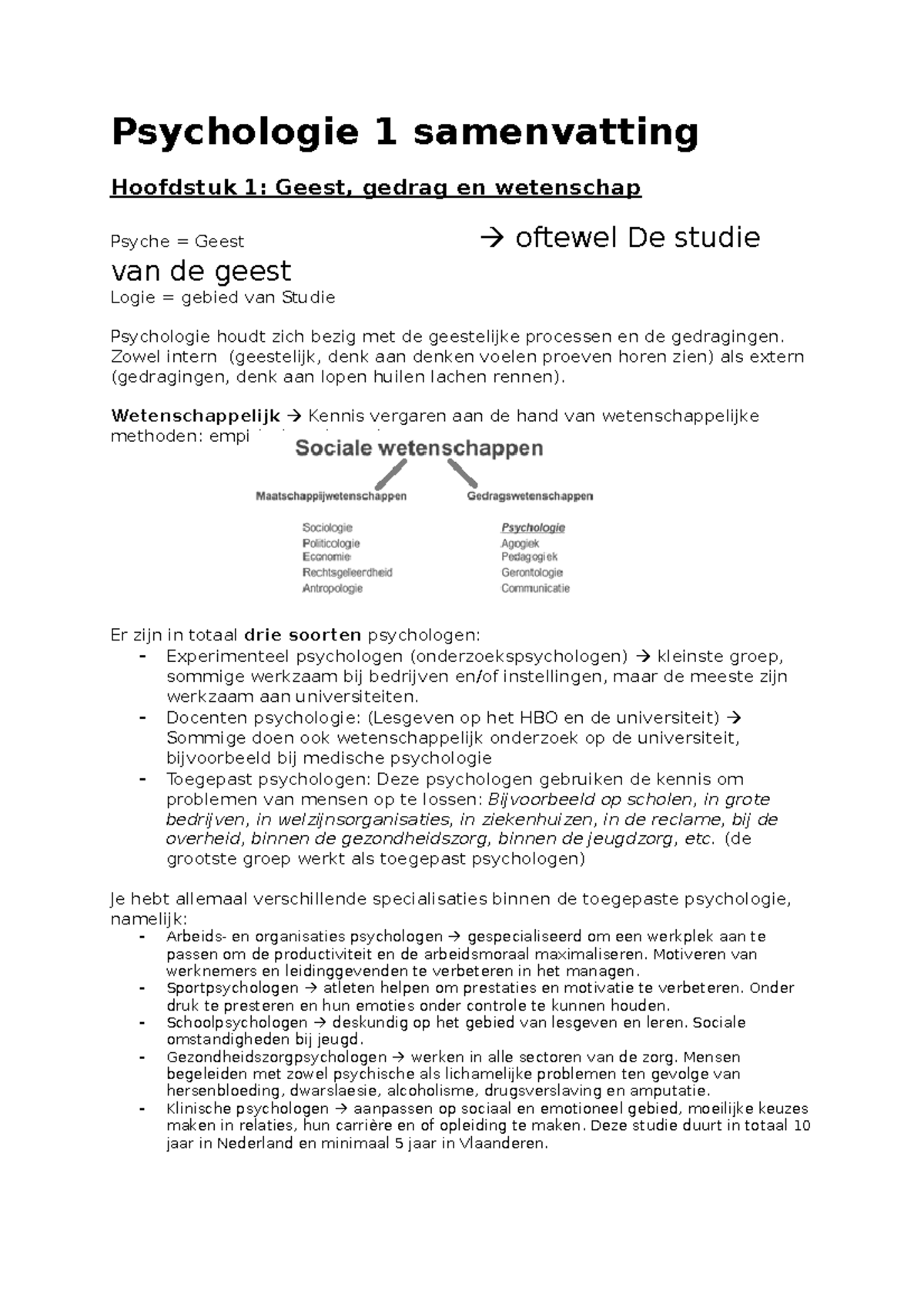 Psychologie 1 Samenvatting - Psychologie 1 Samenvatting Hoofdstuk 1 ...