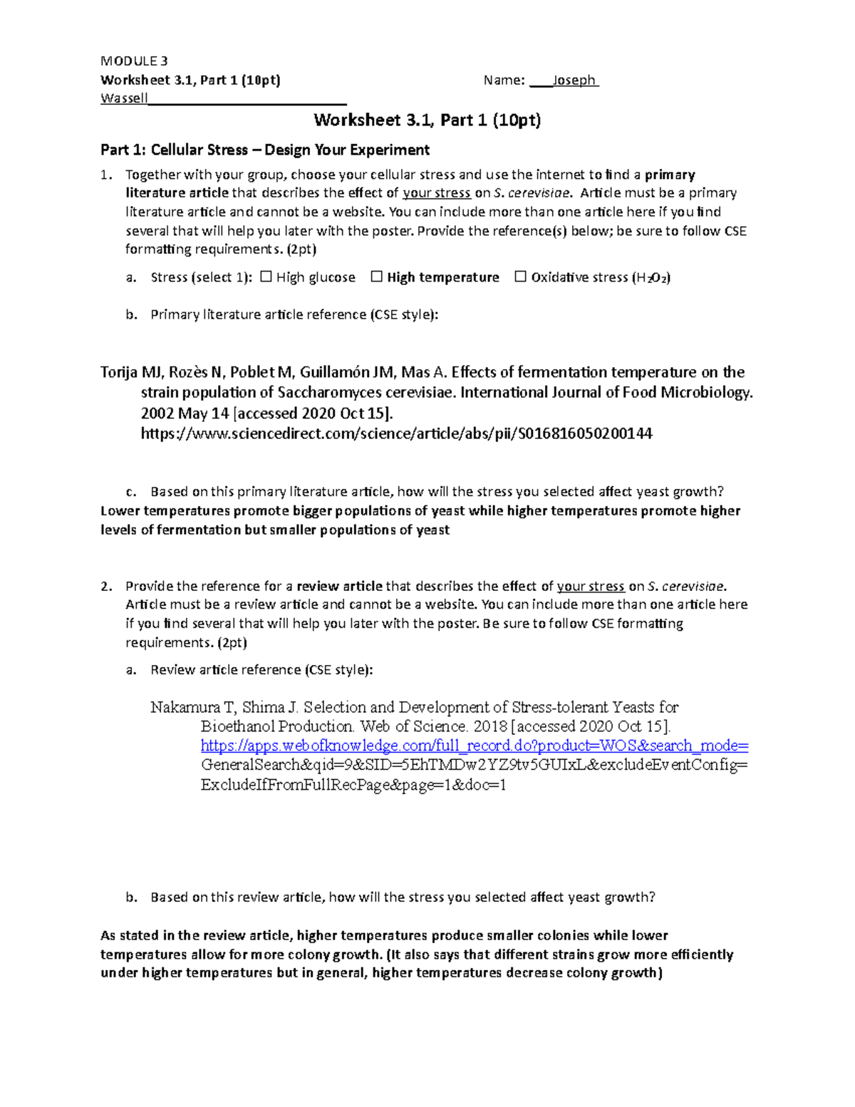 2.4 worksheet BIO211 - Lab report - MODULE 3 Worksheet 3, Part 1 (10pt ...