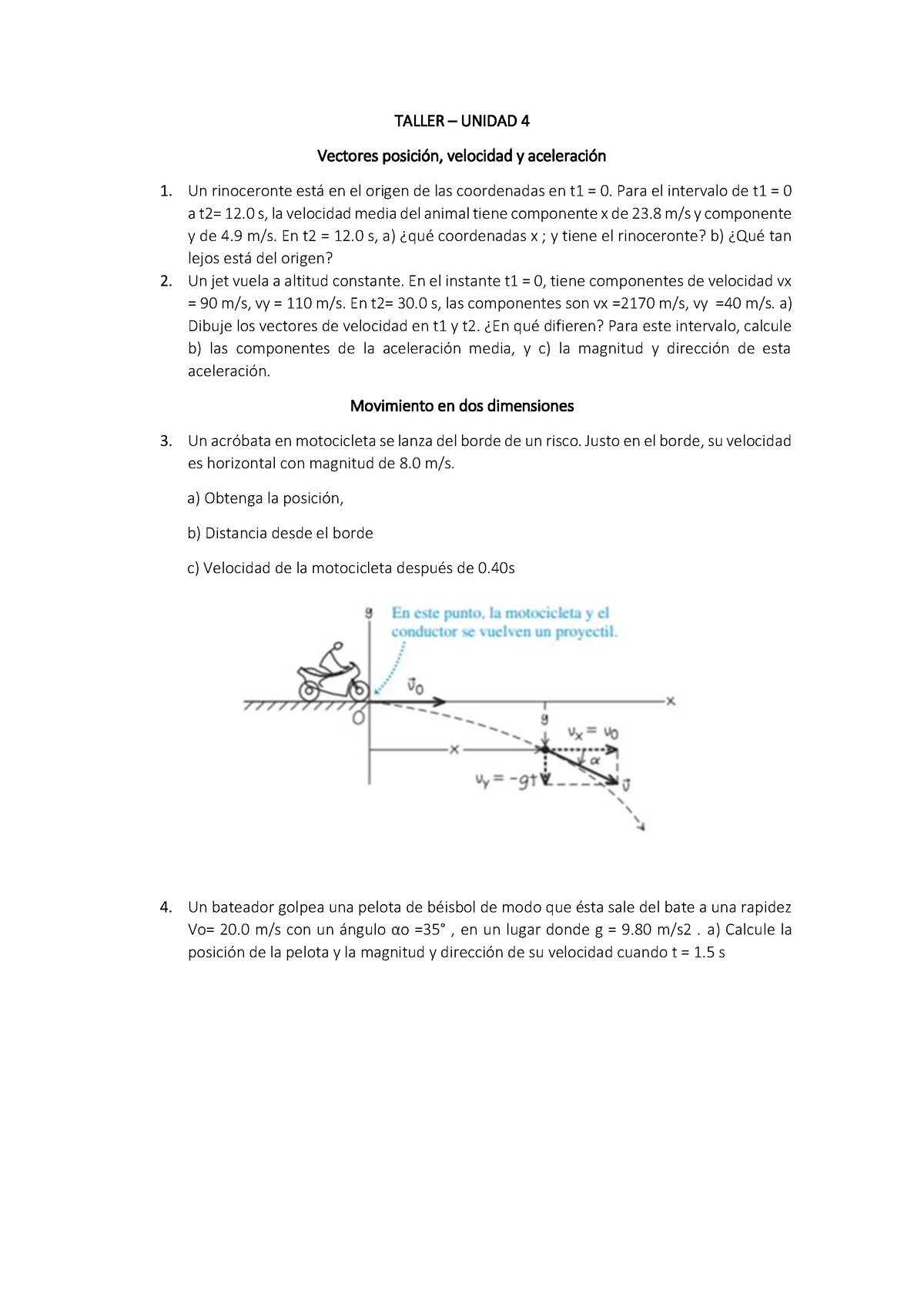 Taller Unidad 4 - Ejercicios Movimiento En Dos Dimensiones - TALLER ...