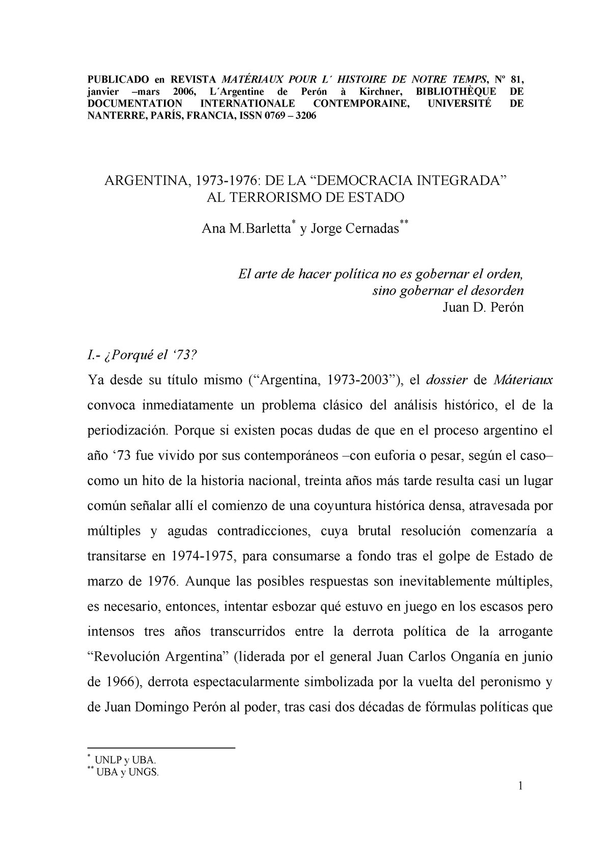 Argentina 1973-1976, De La “democracia Integrada” Al Terrorismo De ...