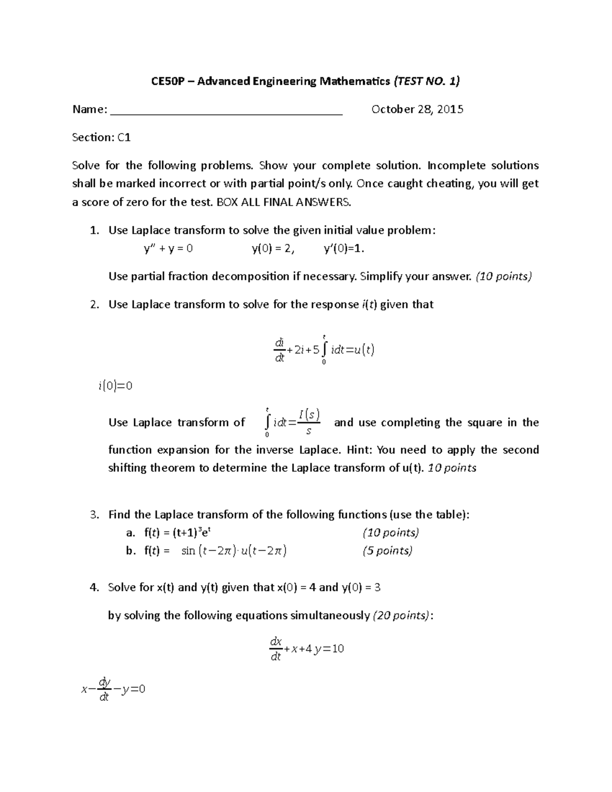 Quiz October 2015, questions - CE50P – Advanced Engineering Mathematics ...