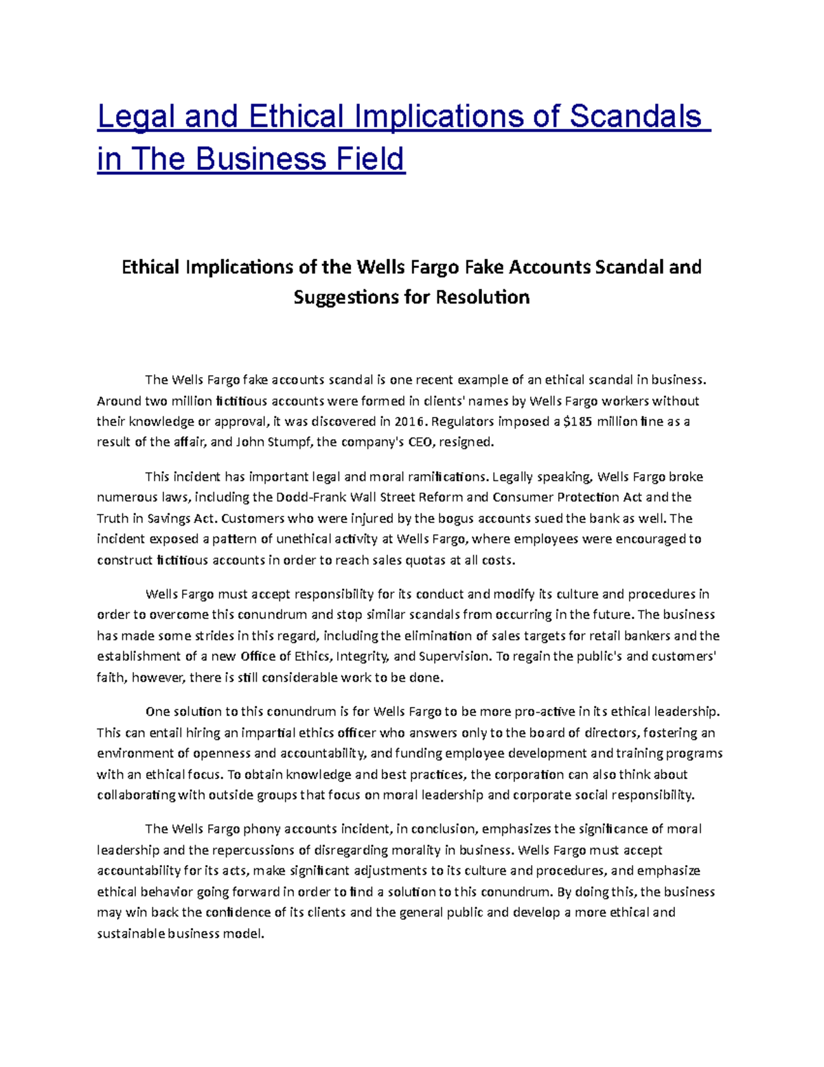 Legal and Ethical Implications of Scandals in The Business Field ...