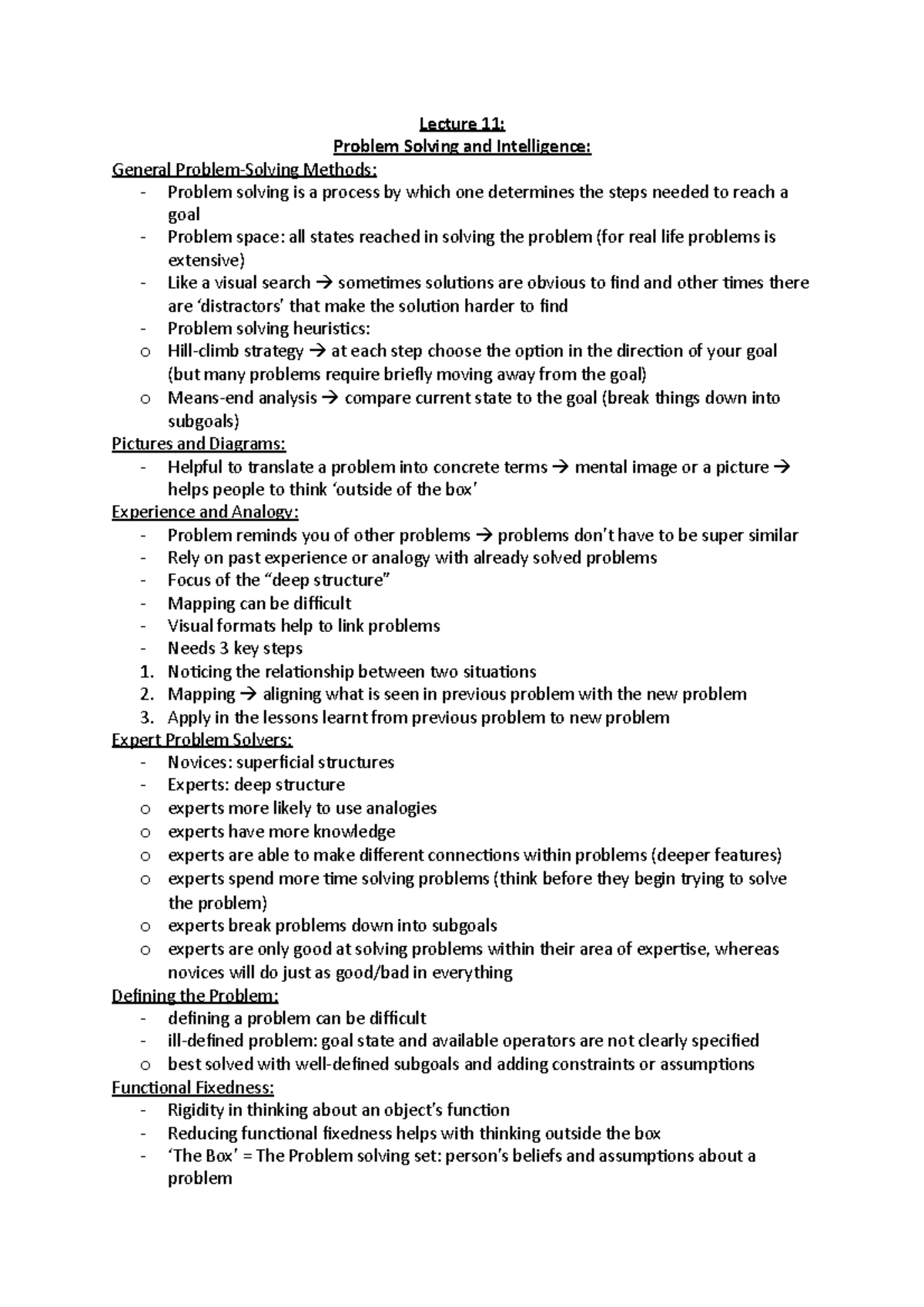 Lecture 11 - Lecture 11: Problem Solving and Intelligence: General ...