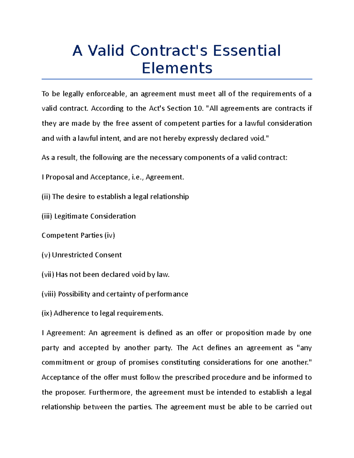 A Valid Contract's Essential Elements - A Valid Contract's Essential ...