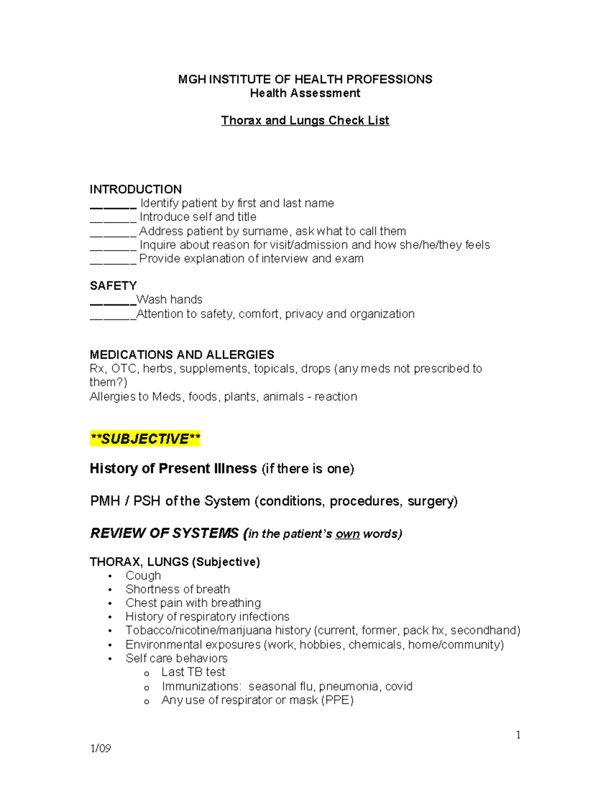 Thorax and Lungs Checklist 27Nov20201 - MGH INSTITUTE OF HEALTH ...