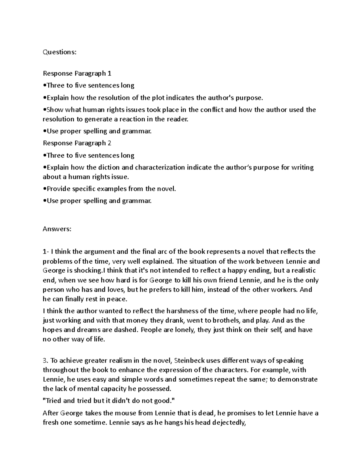 02.06 Analysis copy copy - Questions: Response Paragraph 1 •Three to ...