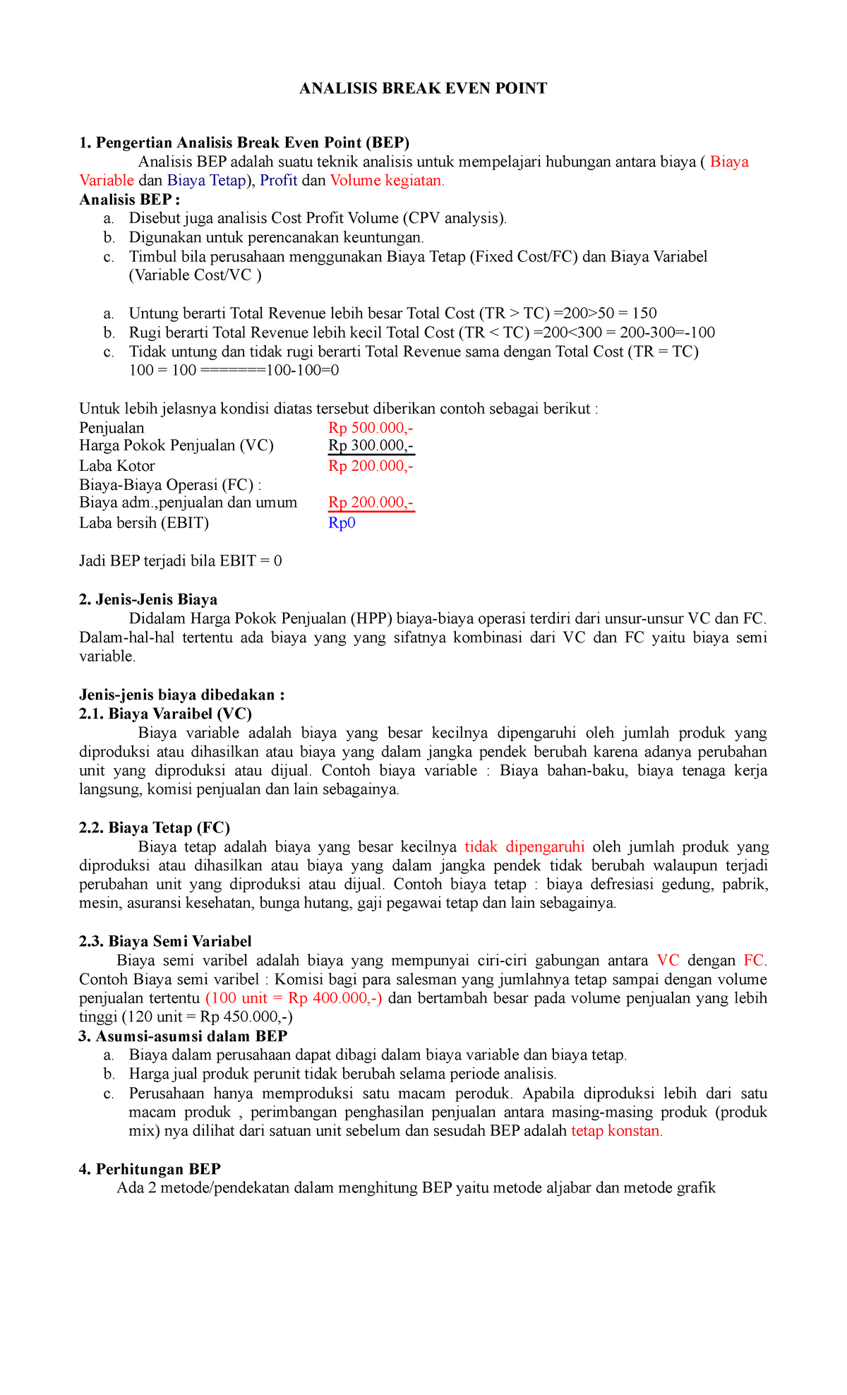 Analisisbreakevenpoint - ANALISIS BREAK EVEN POINT Pengertian Analisis ...