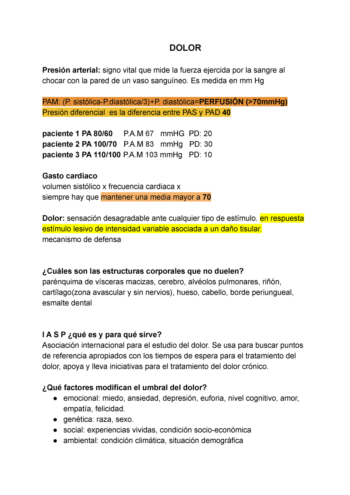 Dolor resumen-guia Guyton y Hall, Harrison - DOLOR Presión arterial: signo  vital que mide la fuerza - Studocu