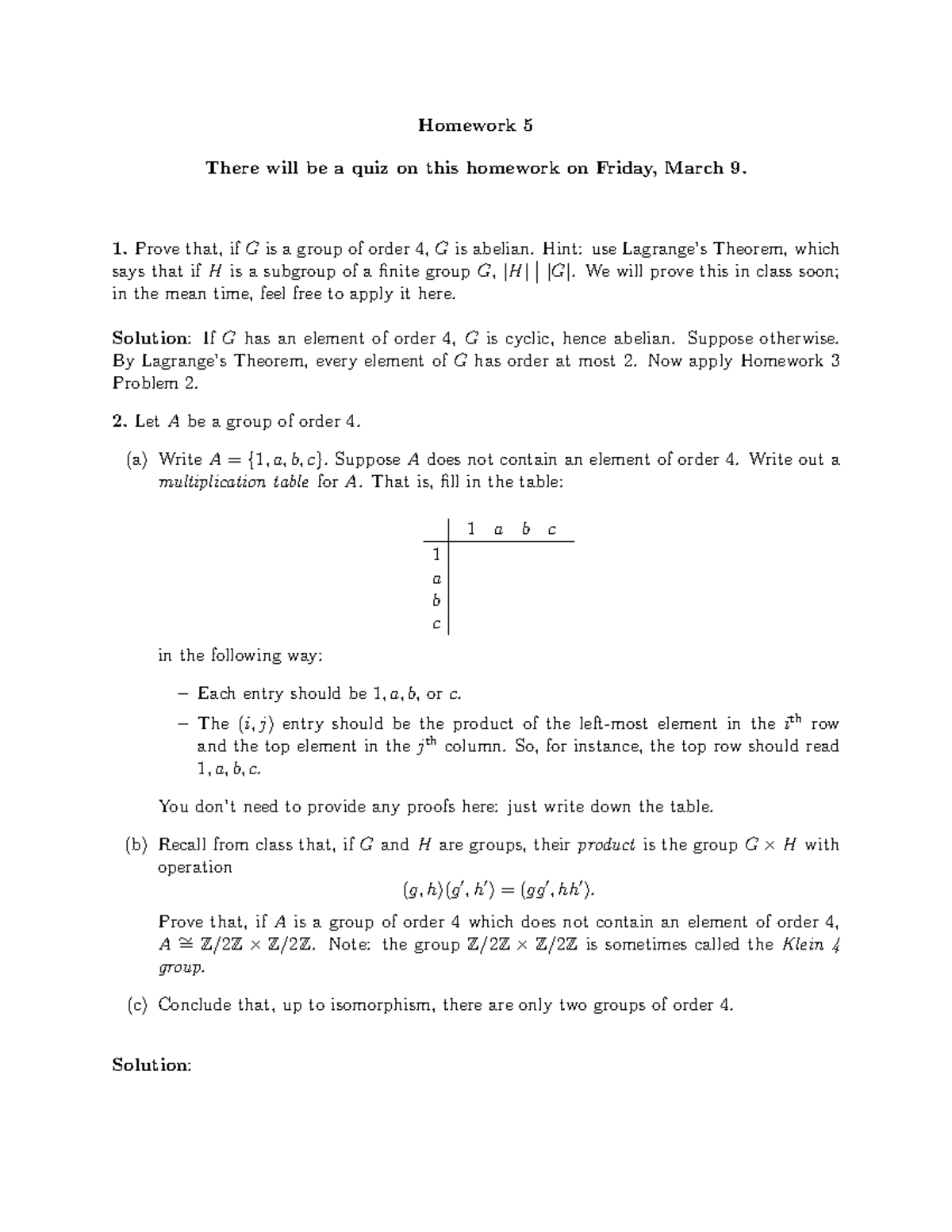 HW5 - Answers Included - Homework 5 There will be a quiz on this ...