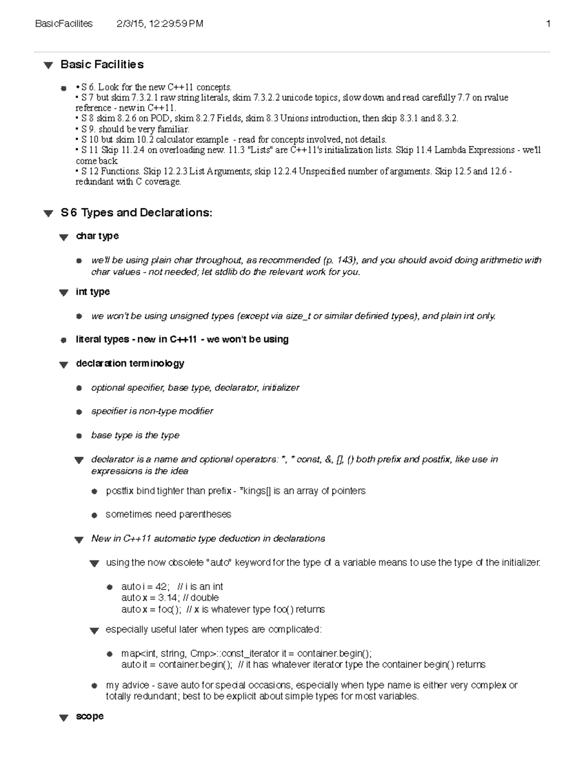 Basic Facilities - • S 6. Look for the new C++11 concepts. • S 7 but ...