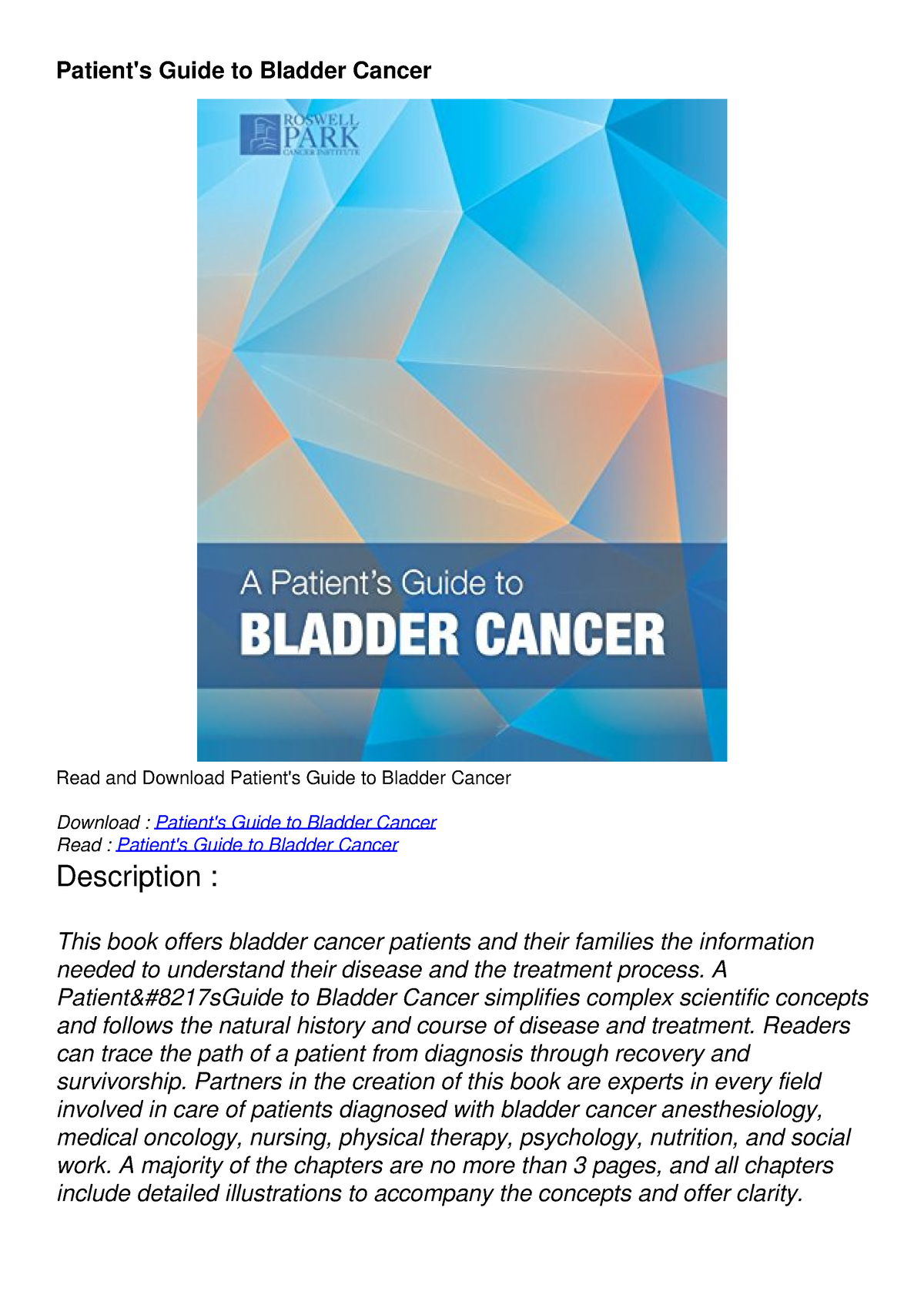 PDF/READ Patient's Guide to Bladder Cancer - Patient's Guide to Bladder ...