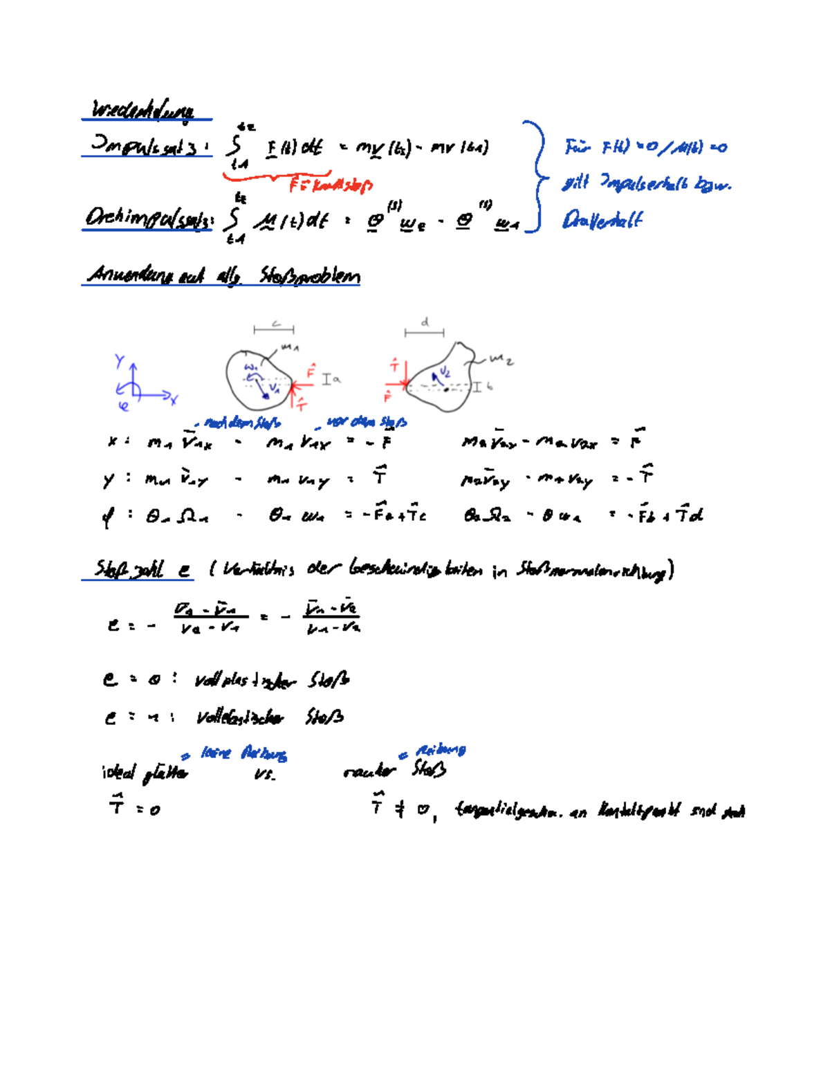 Stosstheorie Übung - Sose - Wiederholung Impulssats IH Dt My It Mv Ita ...