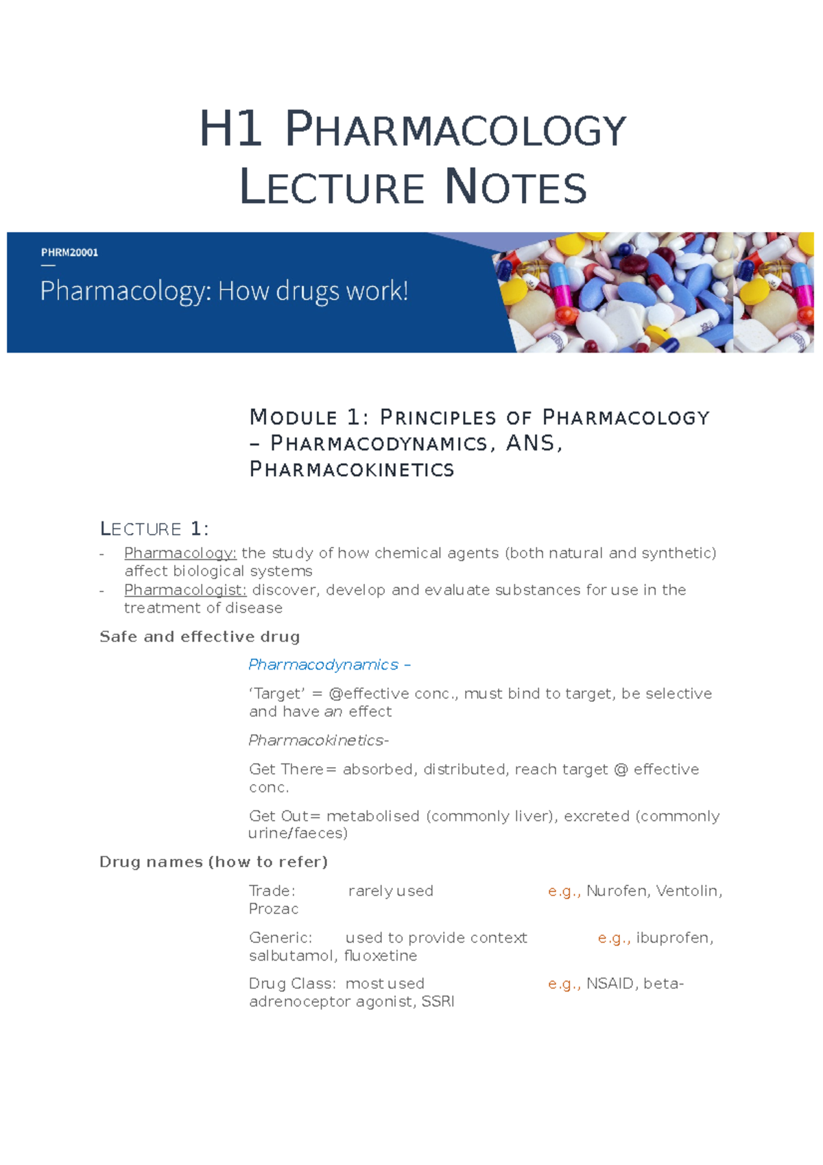 Total Pharmacology Syllabus Notes From Lectures - H1 PHARMACOLOGY ...