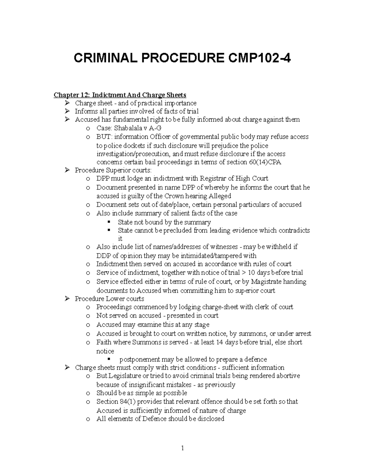 CMP1024 English Notes CRIMINAL PROCEDURE CMP102 Chapter 12