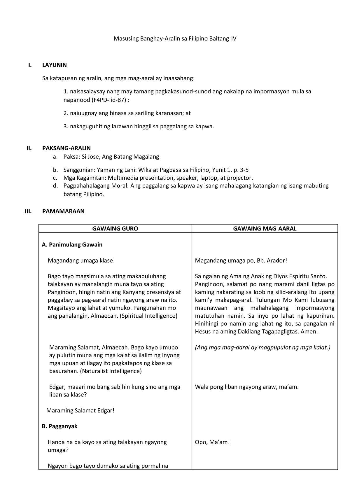 LP - Lesson Plan (Grade 5 - Filipino) - Masusing Banghay-Aralin Sa ...