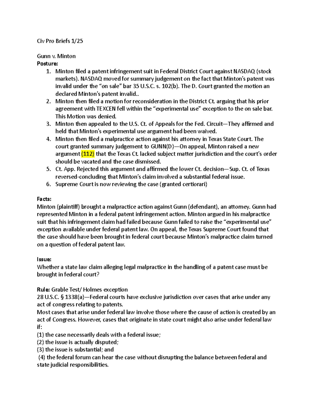 Civ Pro Briefs 1:25 For Subject Matter Jurisdiction - Civ Pro Briefs 1 ...