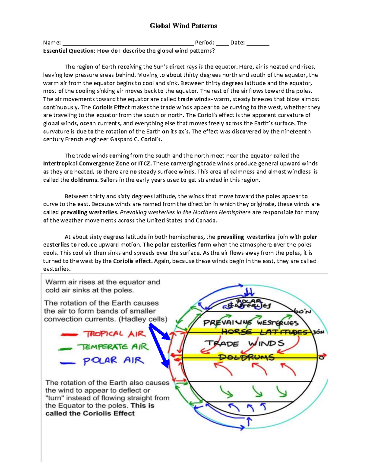 Global Wind Patterns 4 - Work - Global Wind Patterns Name: - Studocu