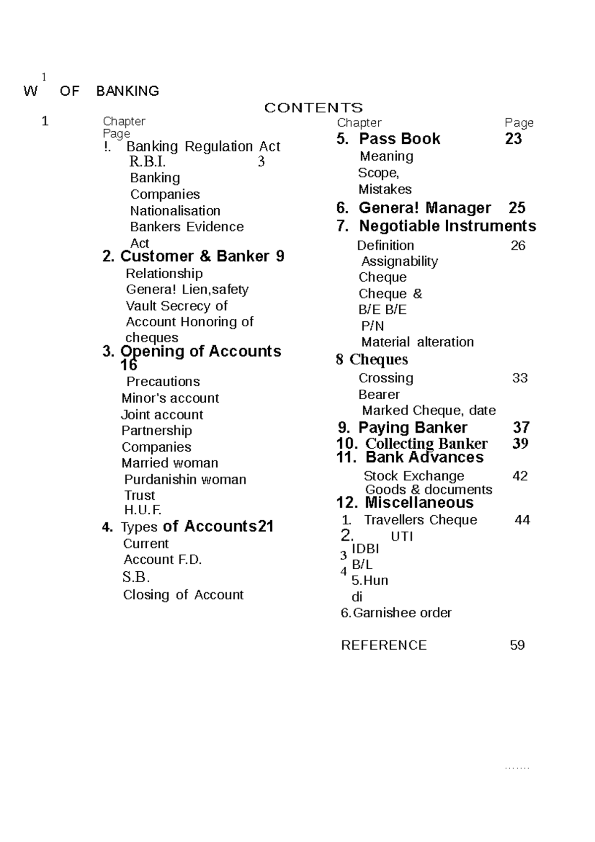 LAW OF Banking 1.... W OF BANKING CONTENTS 1 Chapter Page