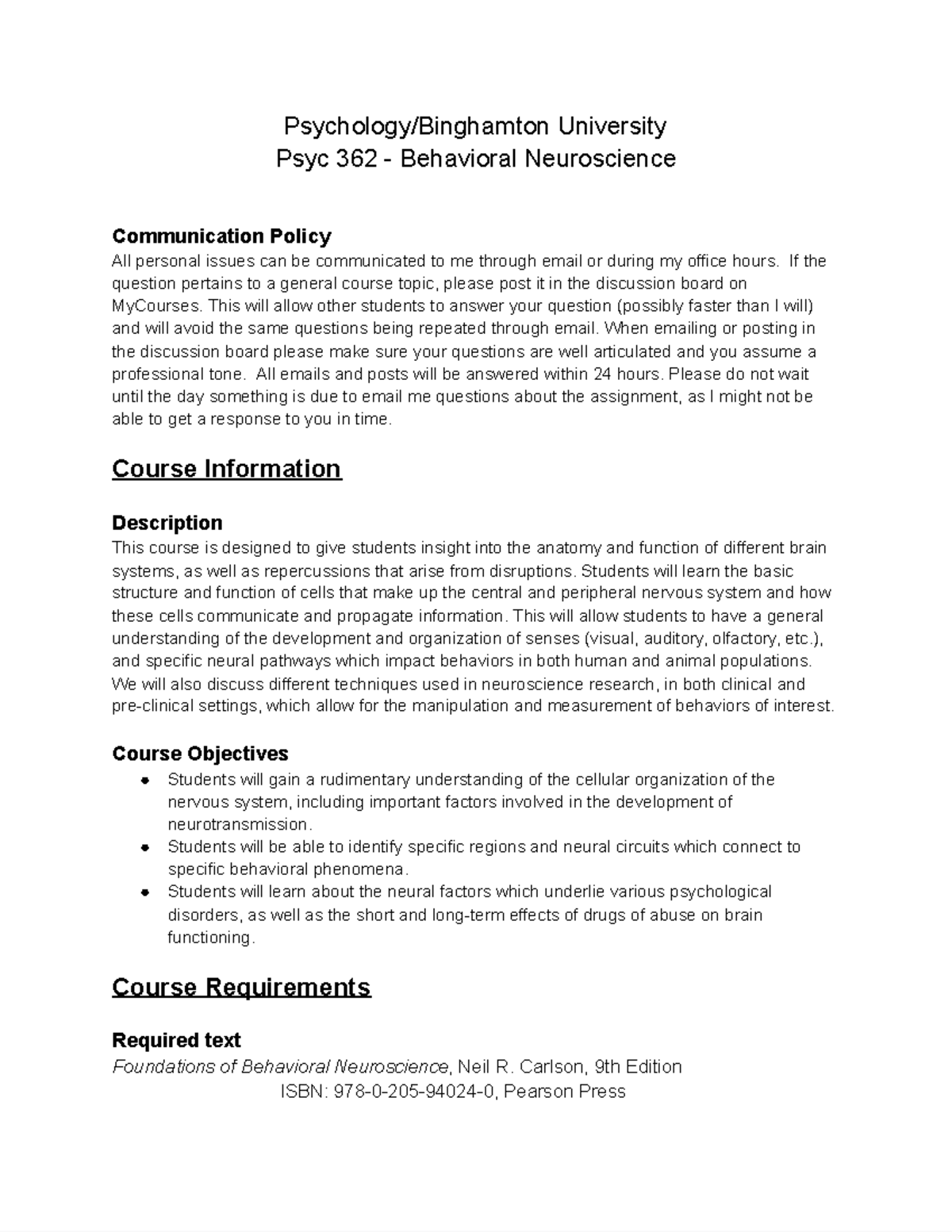 Psyc 362 Syllabus - Psychology/Binghamton University Psyc 362 ...