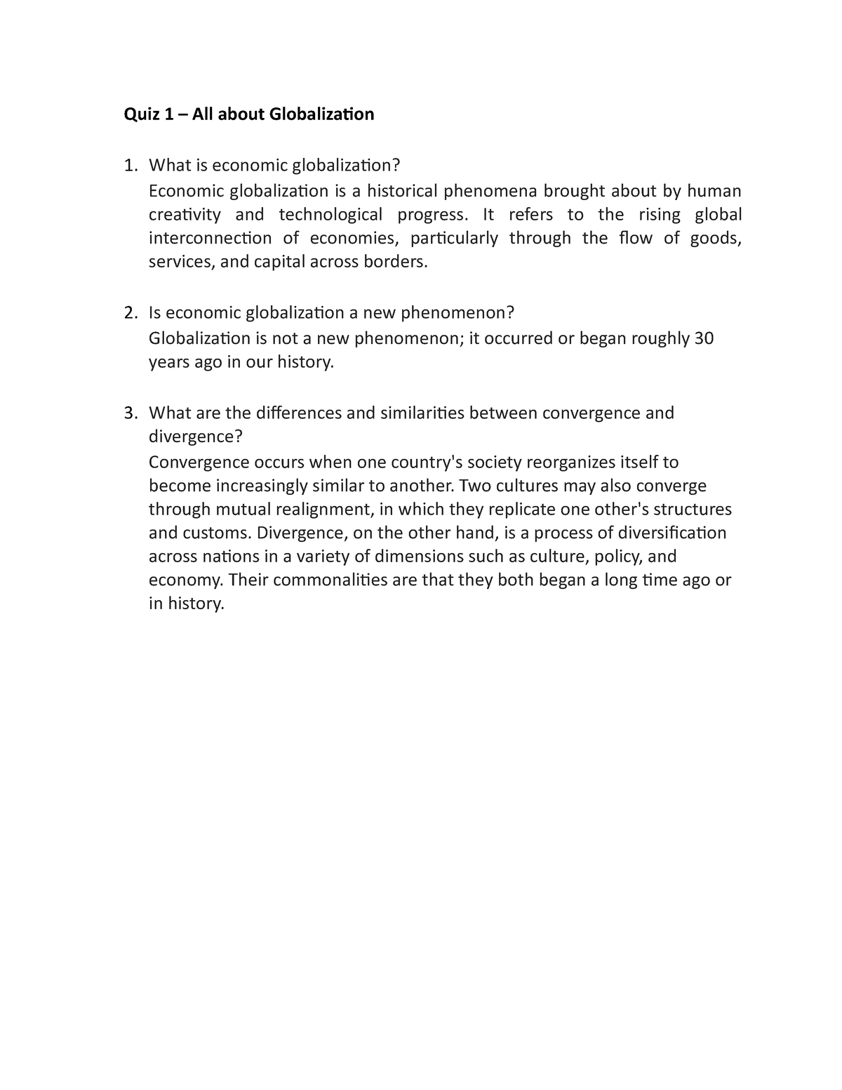 Quiz 1 - Prelim (Contemporary World) - Quiz 1 – All About Globalization ...