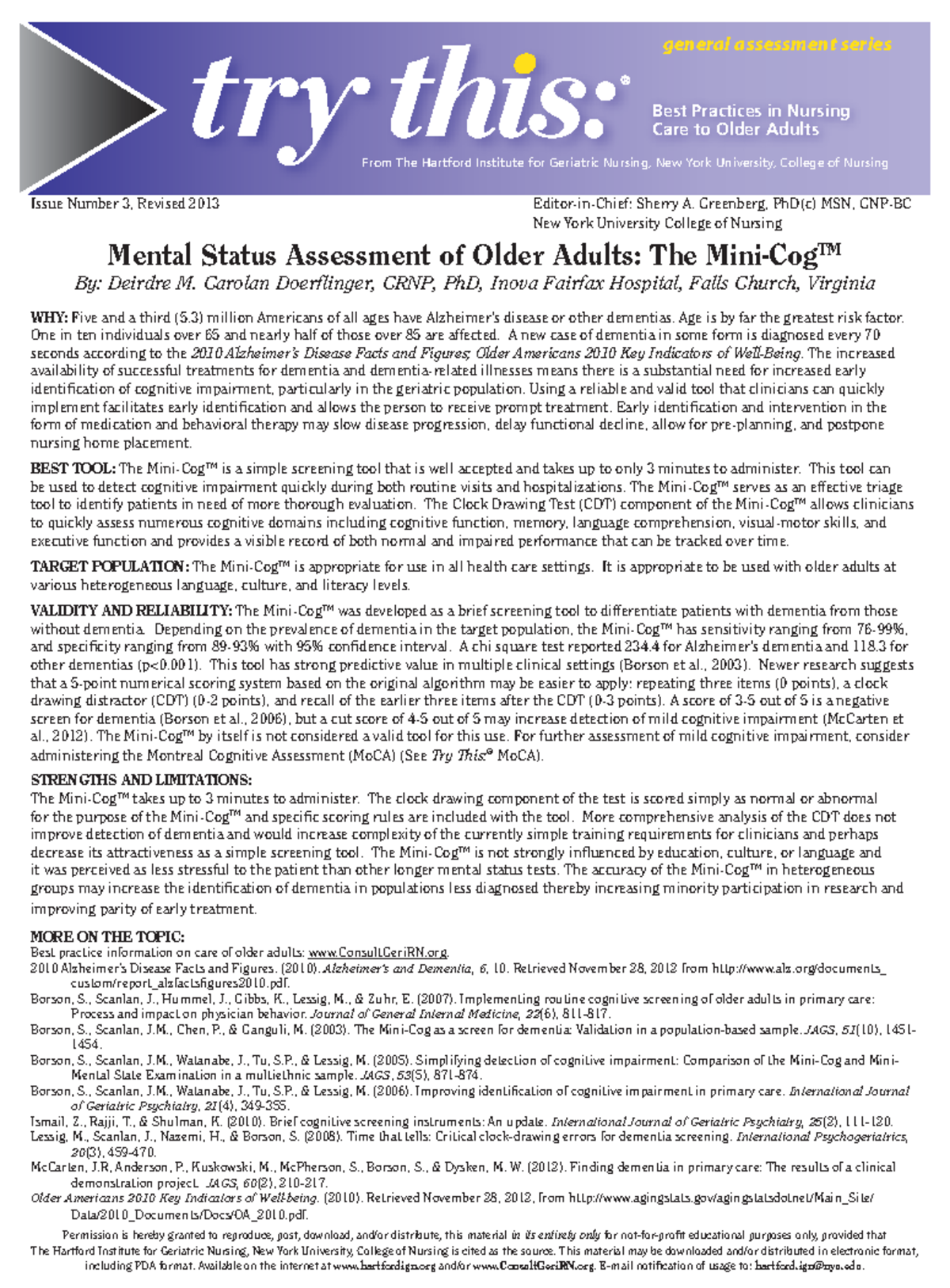 Mental Status Assessment of Older Adults - From The Hartford Institute ...