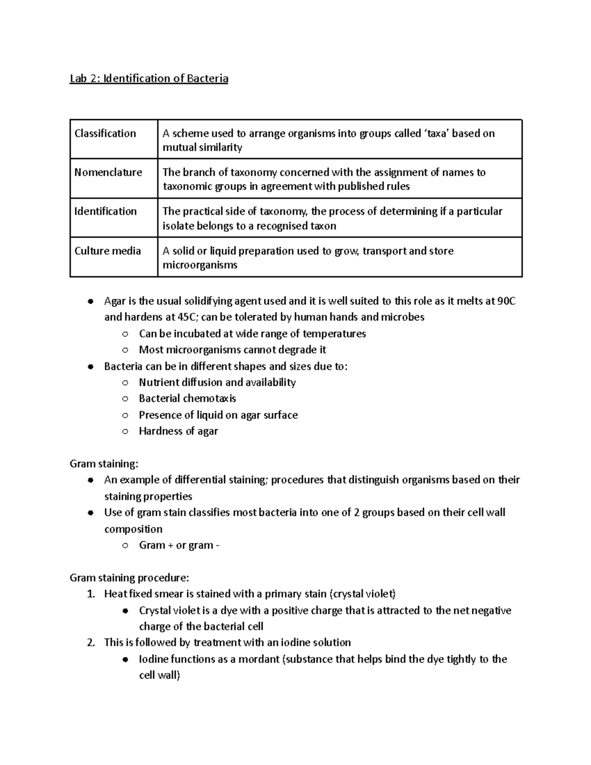 MICR221 Lab 2 - Lab 2: Identification of Bacteria Classification A ...