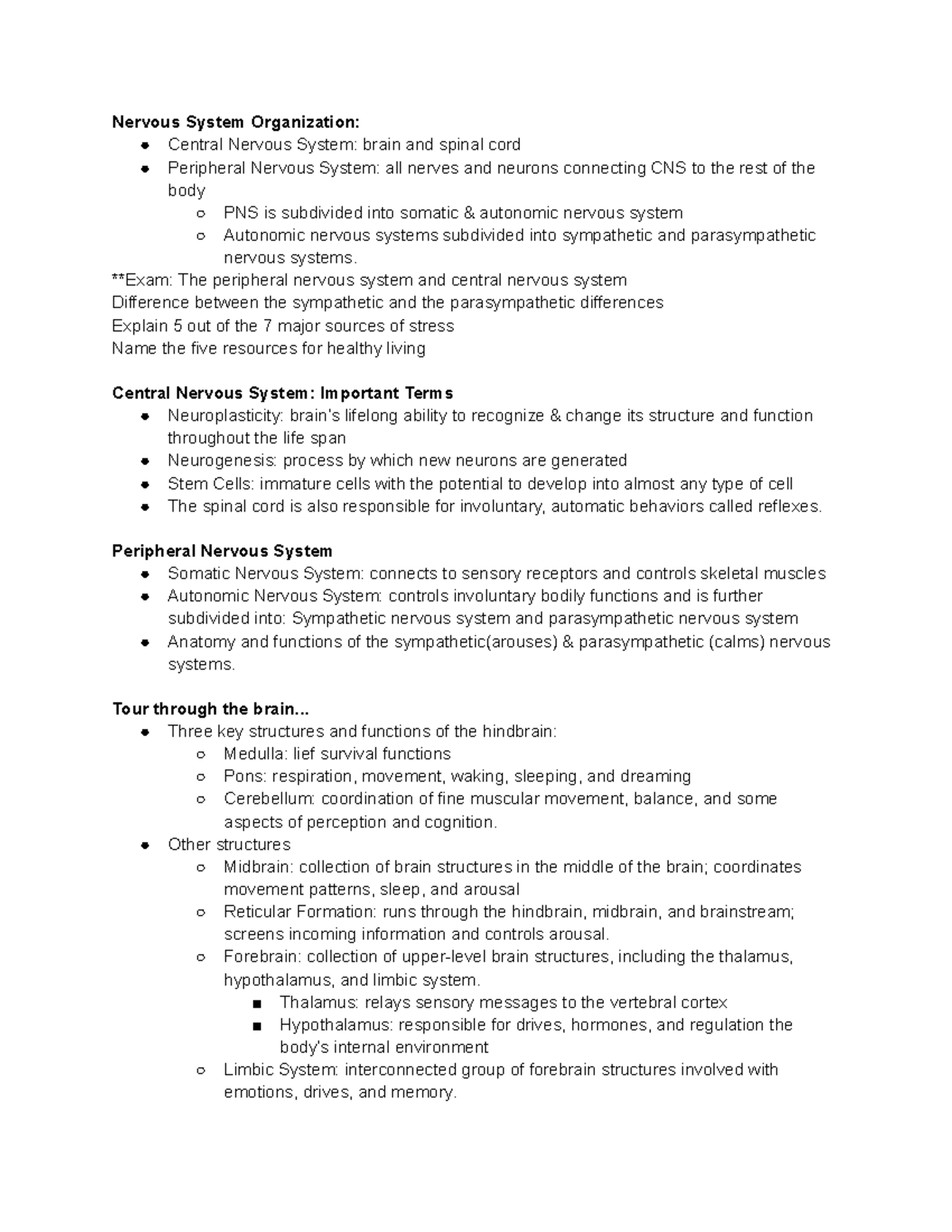 Chapter 3 Notes 3 1 21 Nervous System Nervous System Organization Chapter 3 Notes 3 1 21 Nervous System Nervous System Organization