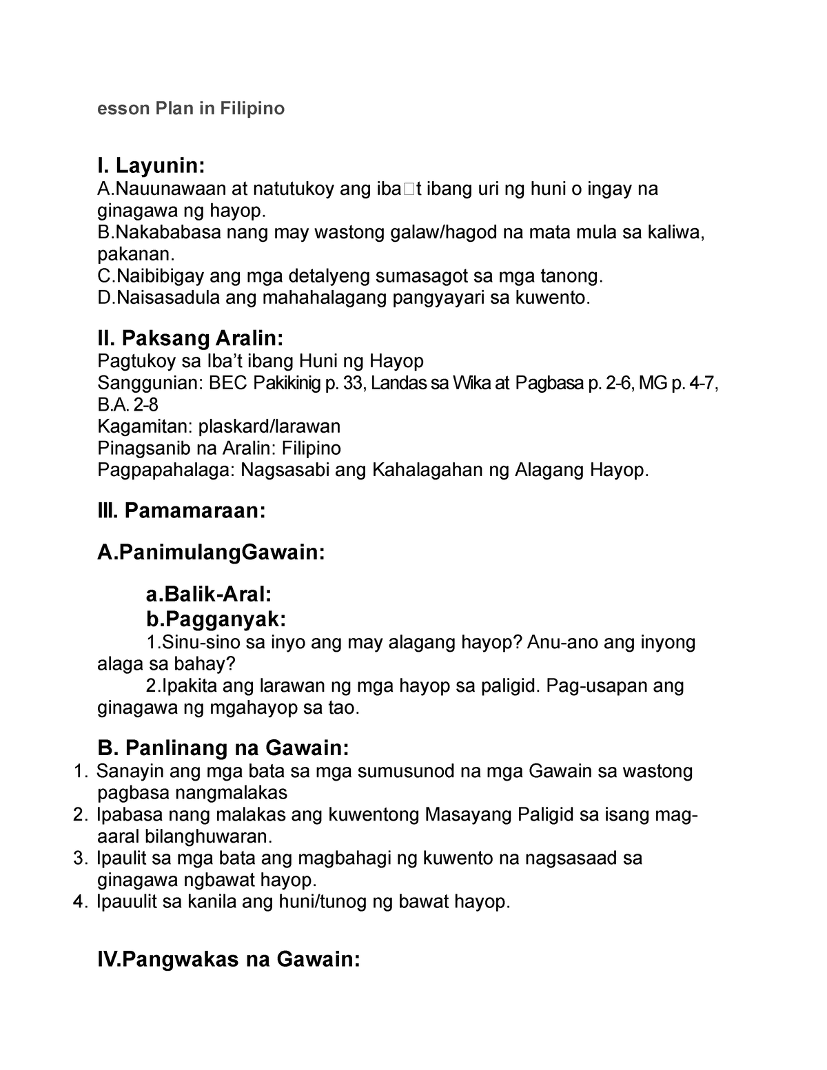 lesson-pan-review-esson-plan-in-filipino-i-layunin-a-at-natutukoy