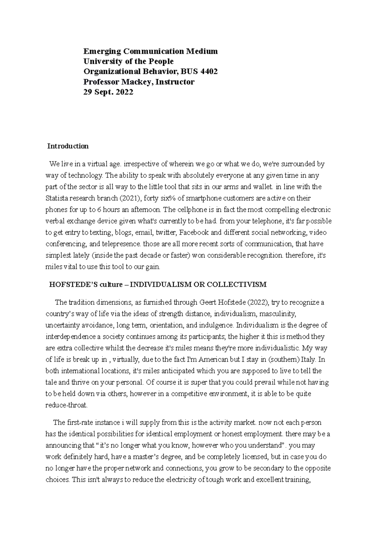 Bus 4402 Written Assignment Unit 4 Ob Introduction We Live In A