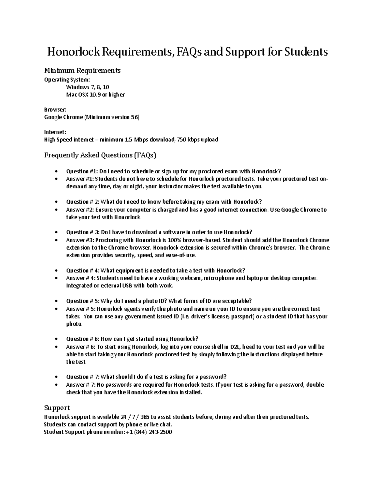 Honorlock Requirements and FAQs for Students - Honorlock Requirements ...
