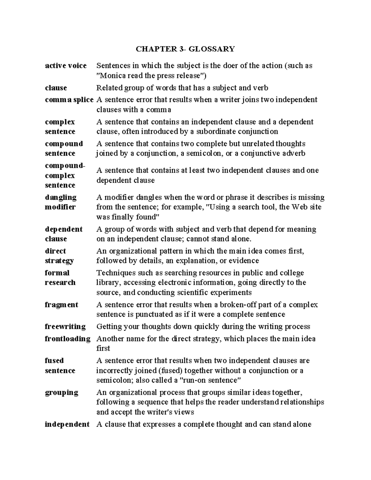 Chapter 3- Glossary - CHAPTER 3- GLOSSARY active voice Sentences in ...