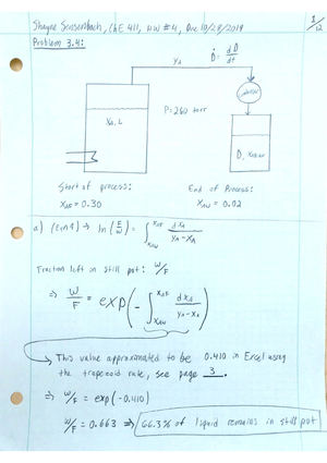 CHE 411 Recitation#5 10-31-23 - CHE 411: Mass Transfer Operations ...