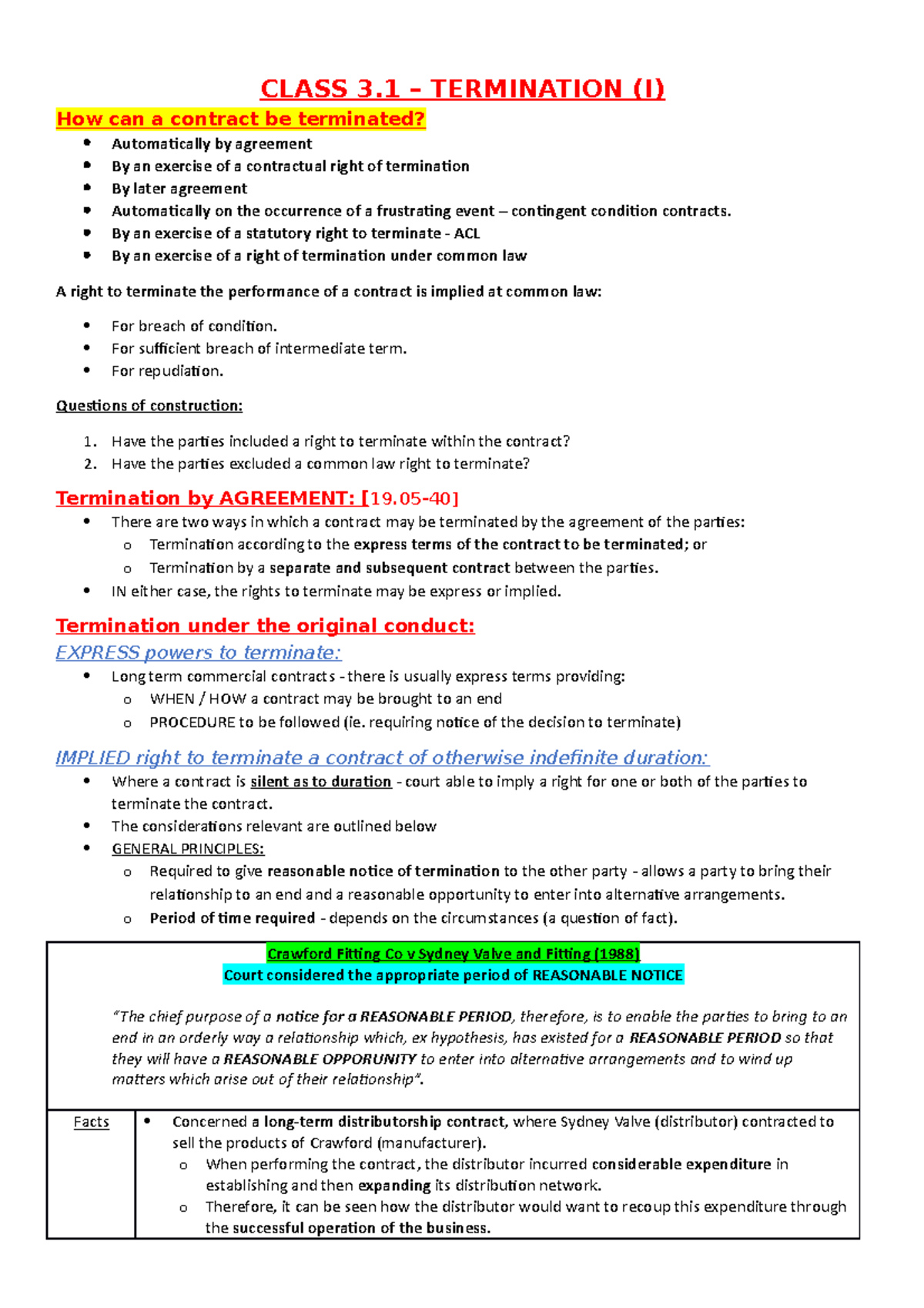 Contracts 2021 - Class 3.1 Termination - CLASS 3 – TERMINATION (I) How ...